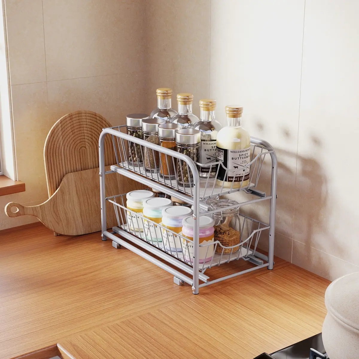 2-Tier Under Sink Organizer, Bathroom Kitchen Storage, 2 Sliding Baskets