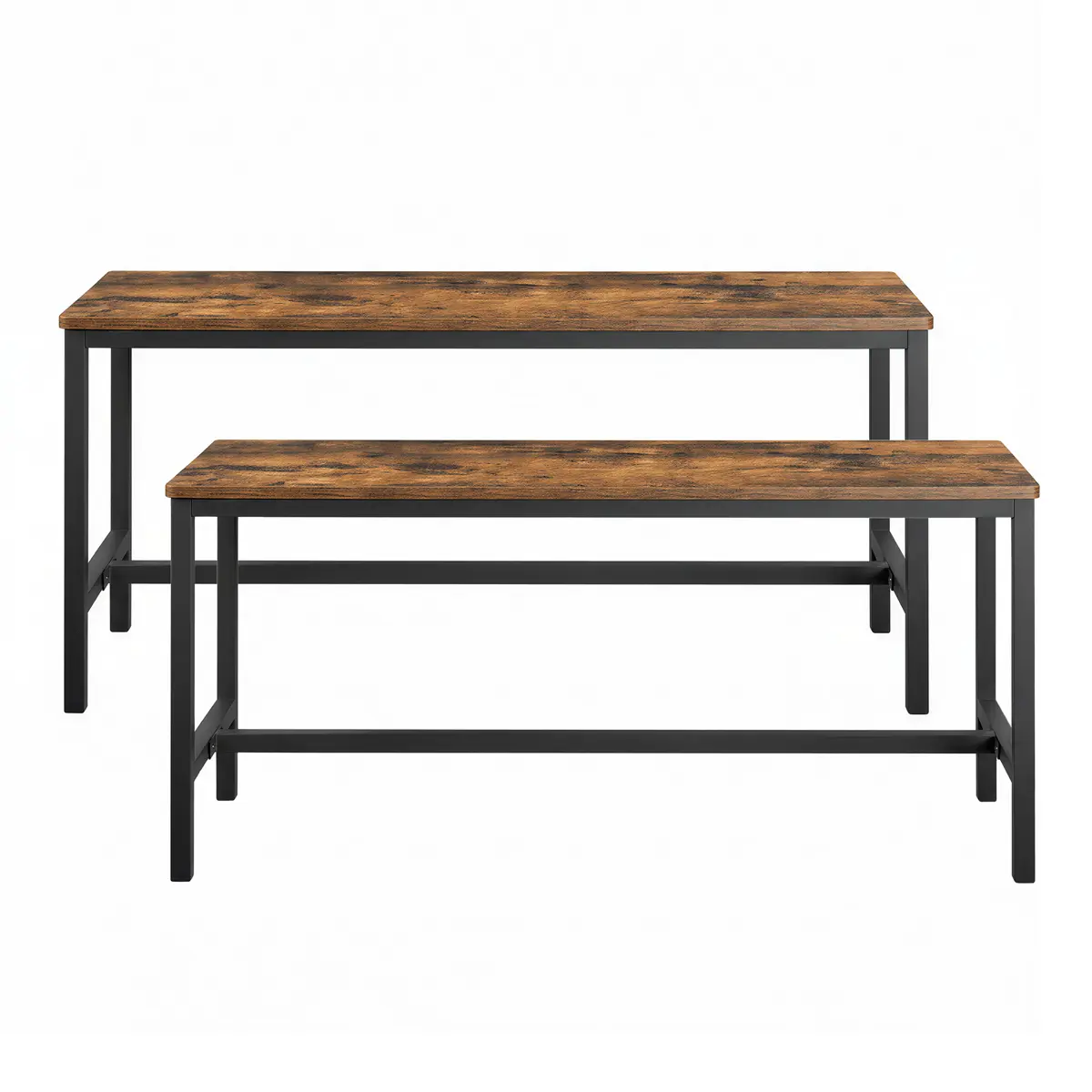 Set of 2 Dining Room Benches, Industrial Table Benches with Sturdy Metal Frame, for Kitchen, Dining Area, Rustic Brown