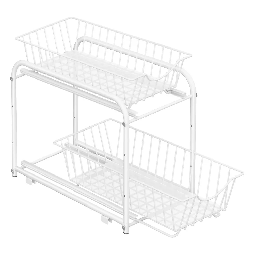 Cupboard Organiser 2-Tier Under Sink Storage Organiser Matte White
