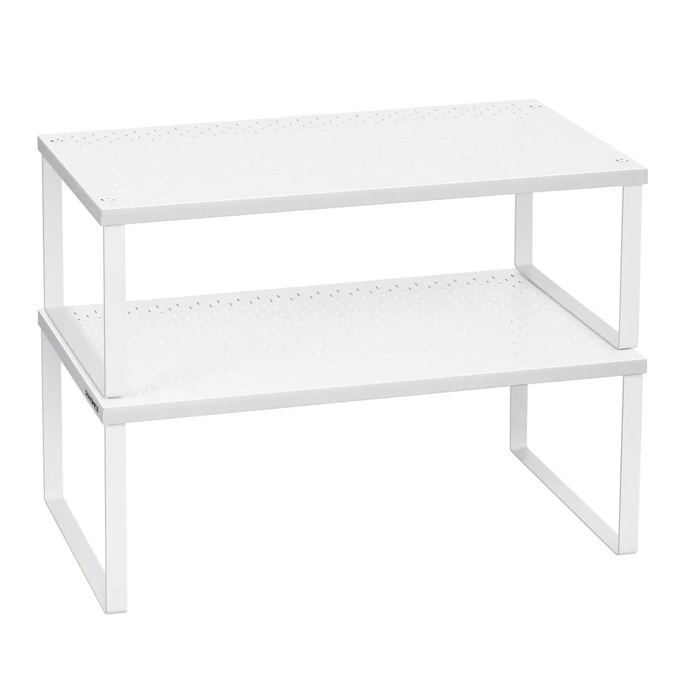 Spice Racks Set of 2 Cupboard Organisers Stackable Expandable White