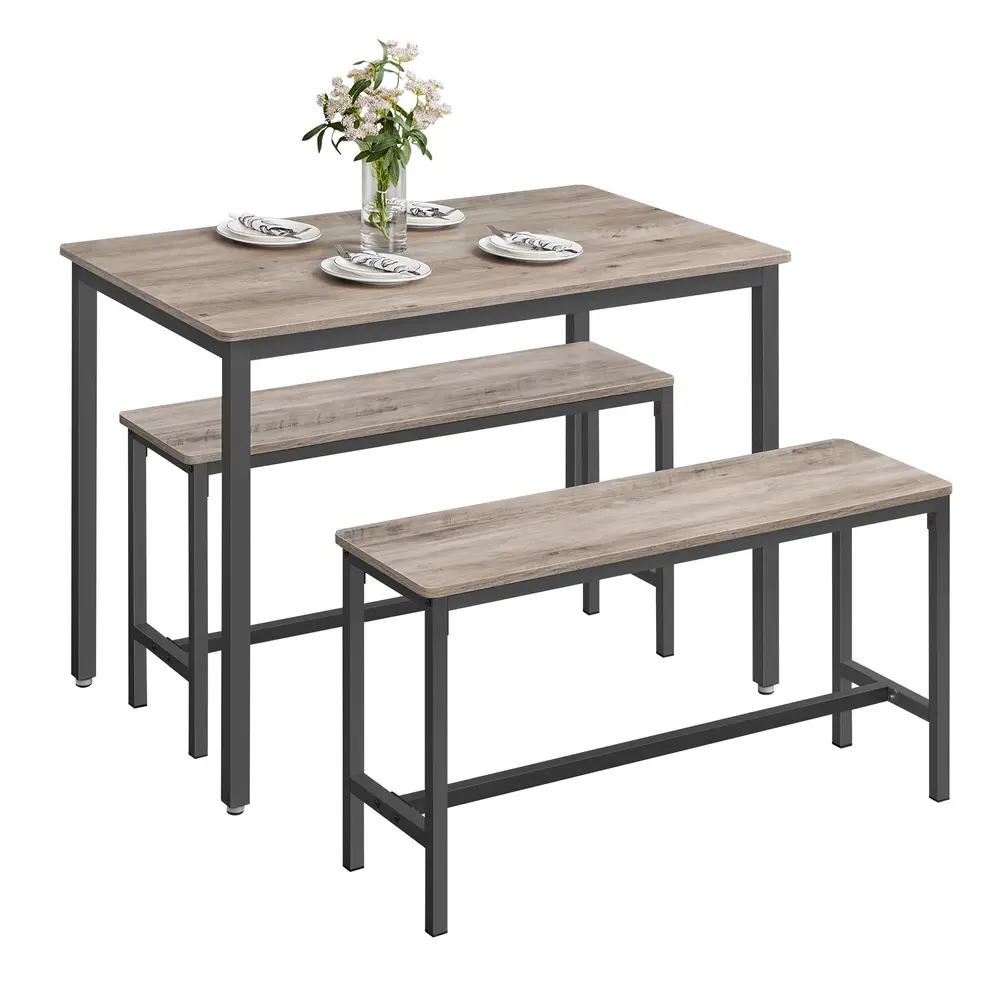 Dining Table with 2 Benches Heather Greige and Ink Black