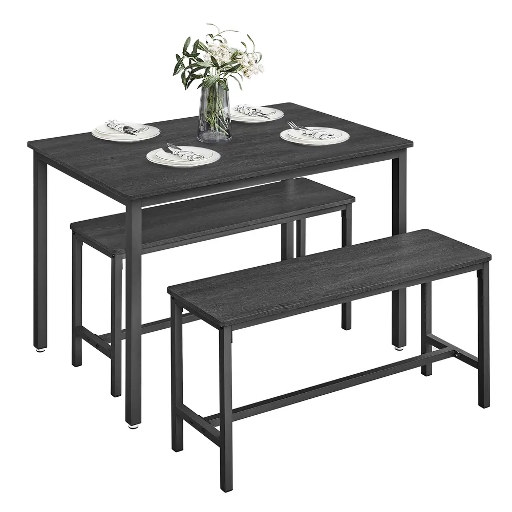 Dining Table with 2 Benches Ash Black and Ink Black