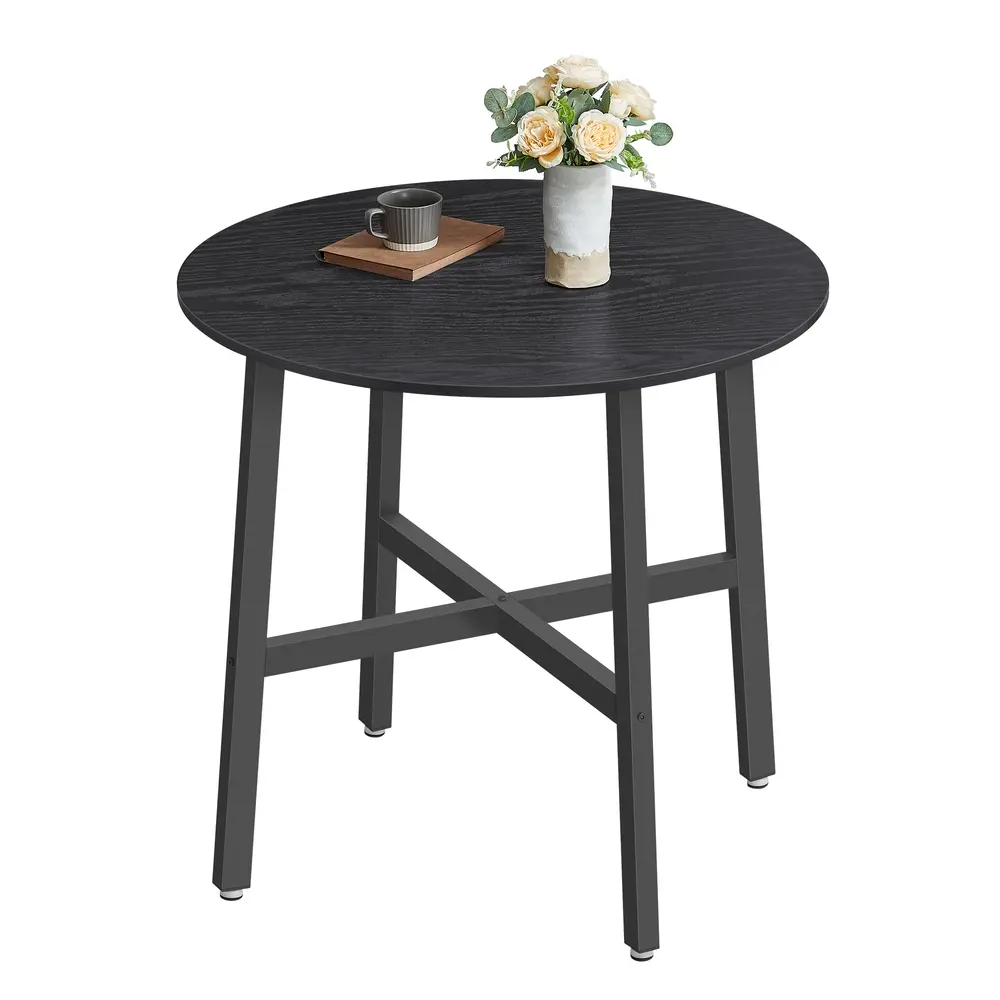 Dining Table 80 x 75 cm (Dia. x H) Industrial Style Ebony Black and Ink Black