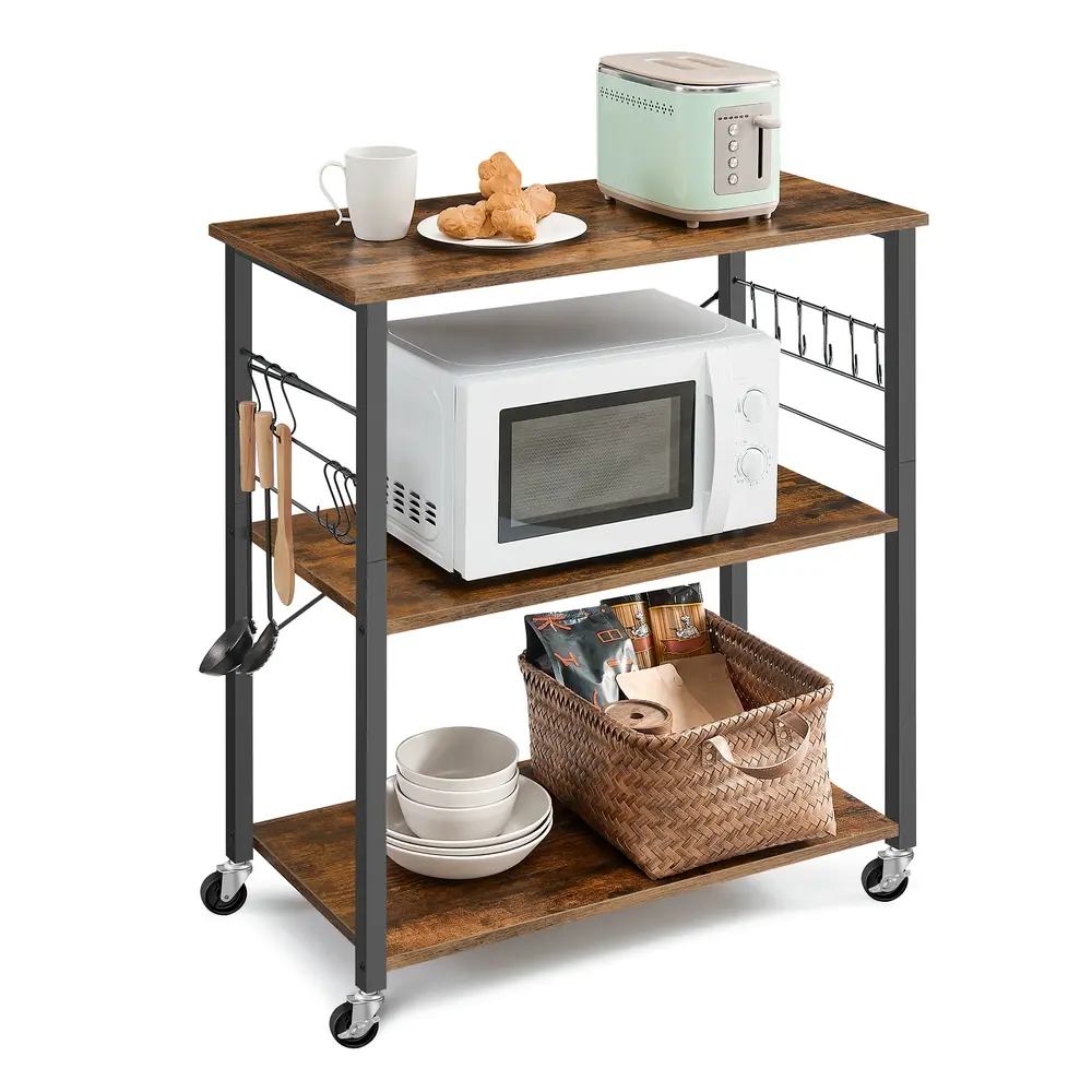 Kitchen Shelf on Wheels 3 Shelves 40 x 80 x 89 cm Rustic Brown and Ink Black