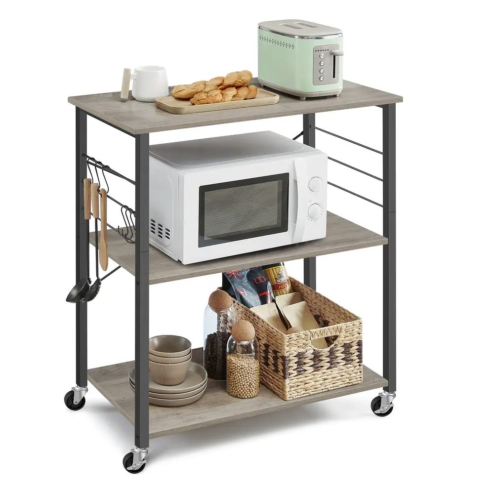 Kitchen Shelf on Wheels 3 Shelves 40 x 80 x 89 cm Heather Greige and Ink Black