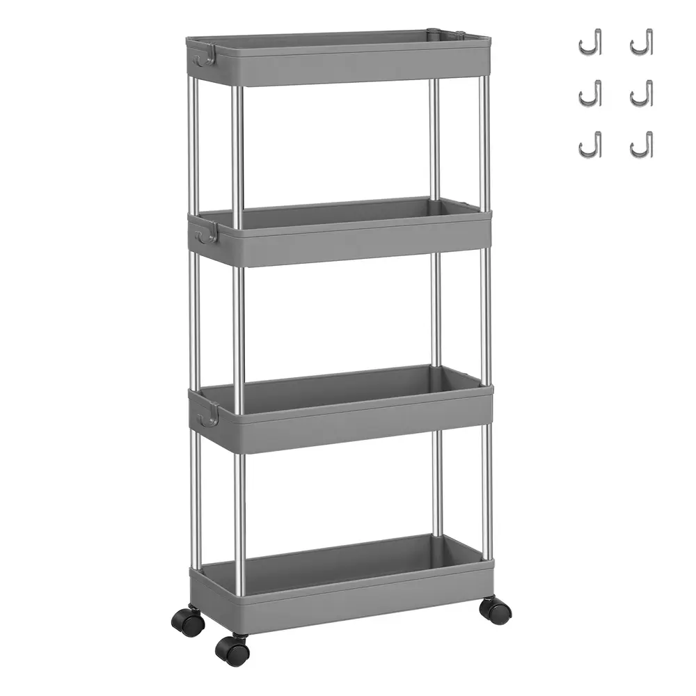Grey 4-Tier Slim Plastic Storage Cart