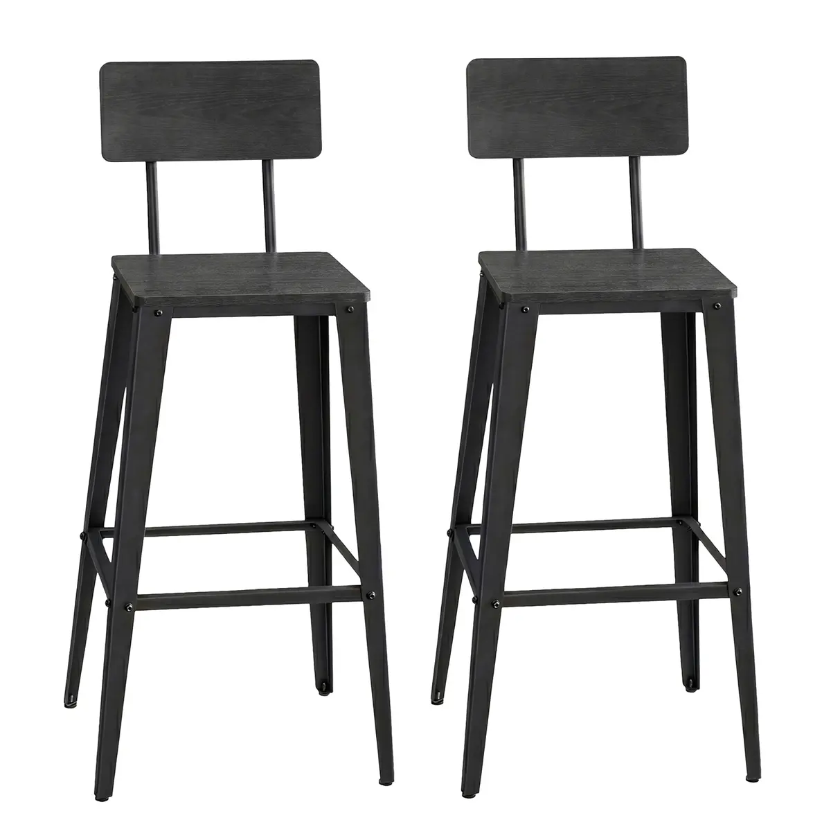 Set of 2 Bar Height Stools, Bar Stools, Tall Barstools with Back