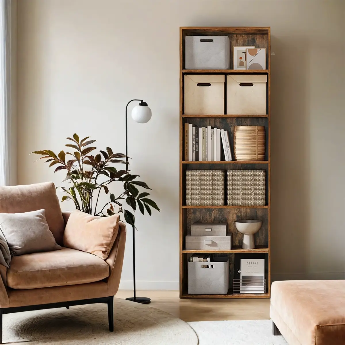 Bookshelf with 6 Shelves, Bookcase, for Home Office