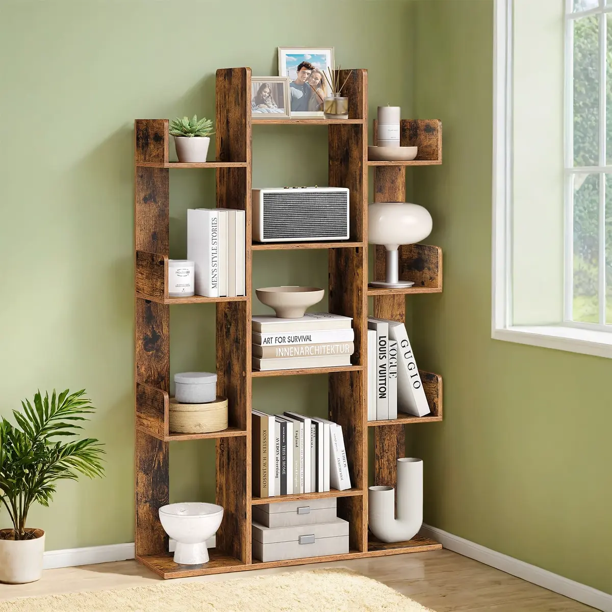 Tree-Shaped Bookcase with 13 Shelves, Brown