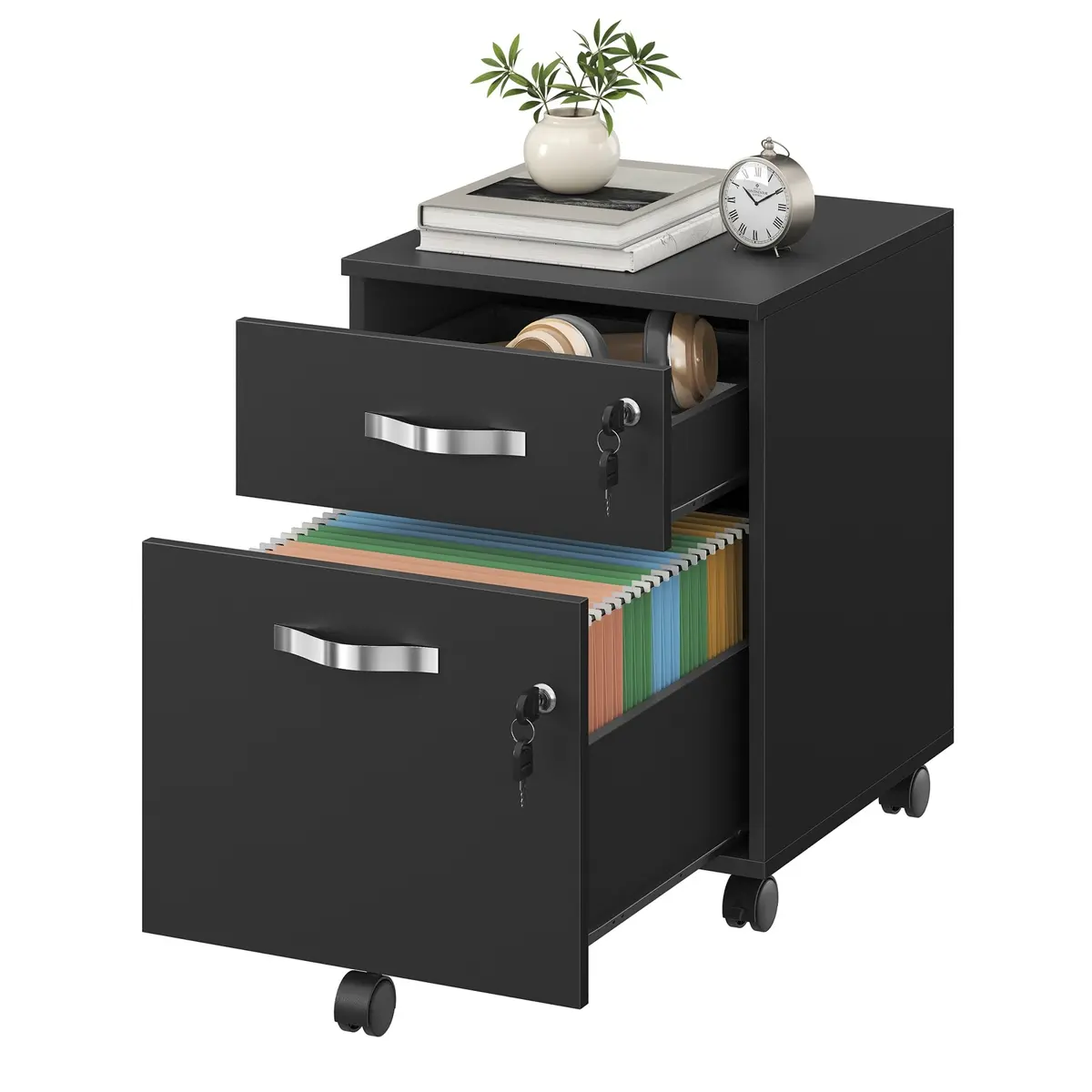 Lockable File Cabinet with 2 Drawers, Black
