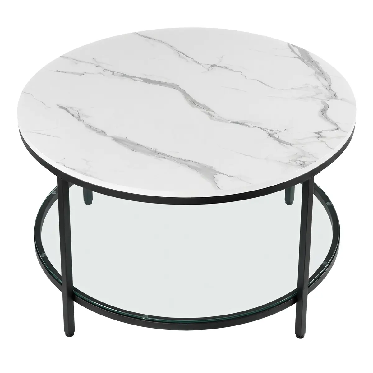 Living Room Table, Sofa Cocktail Table Faux Marble Round, Modern Coffee Table, for Living Room, Marble White and Black