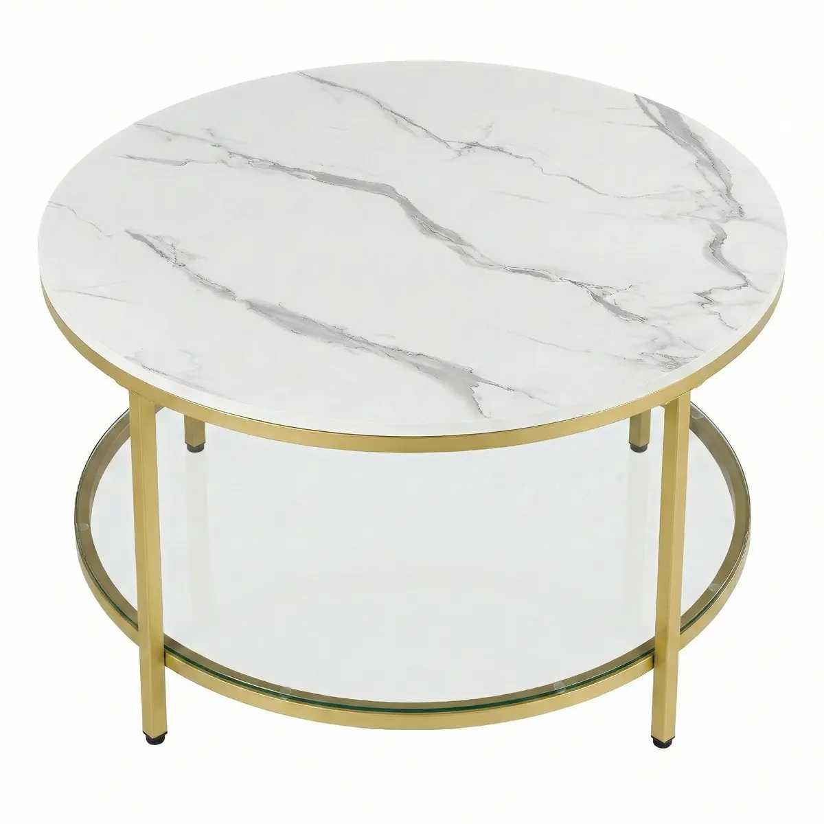 Living Room Table, Sofa Cocktail Table Faux Marble Round, Modern Coffee Table, for Living Room, Marble White and Gold