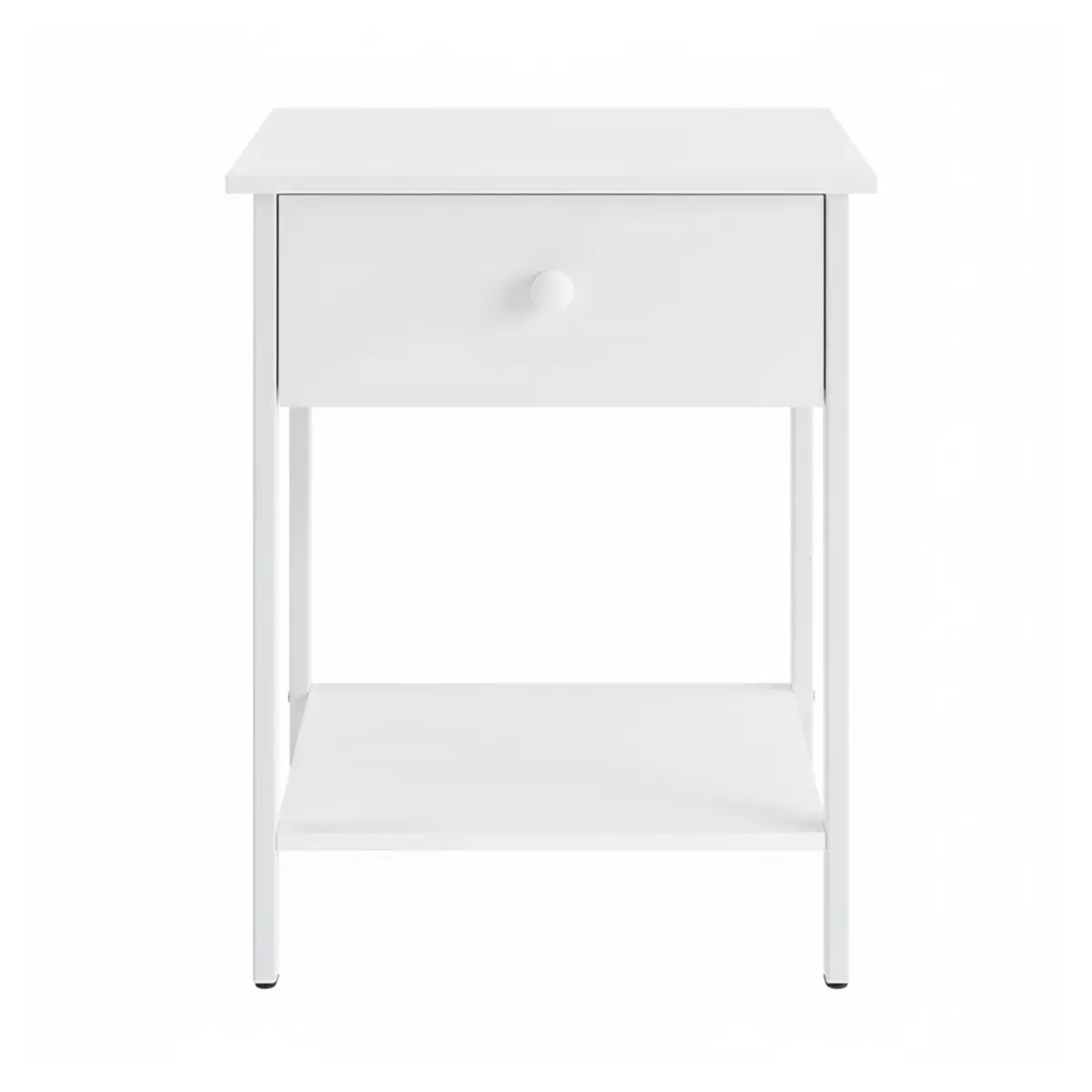 Bedside Table with Drawer and Shelf, Modern End Table, Steel Frame