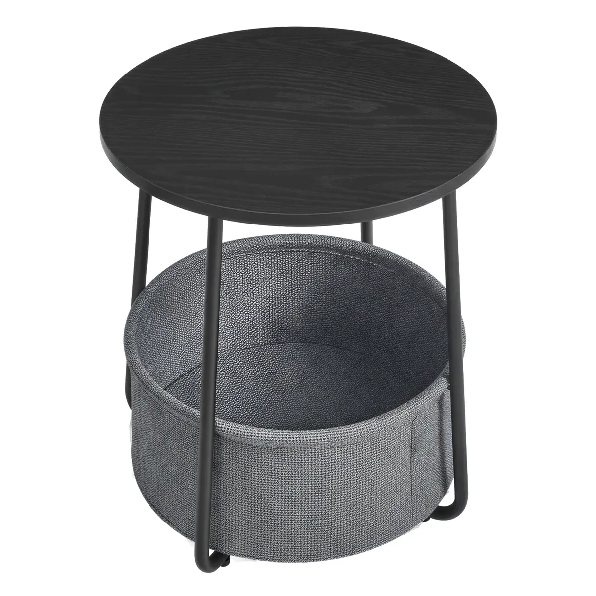 Side Table, Round End Table with Fabric Basket, for Living Room Bedroom