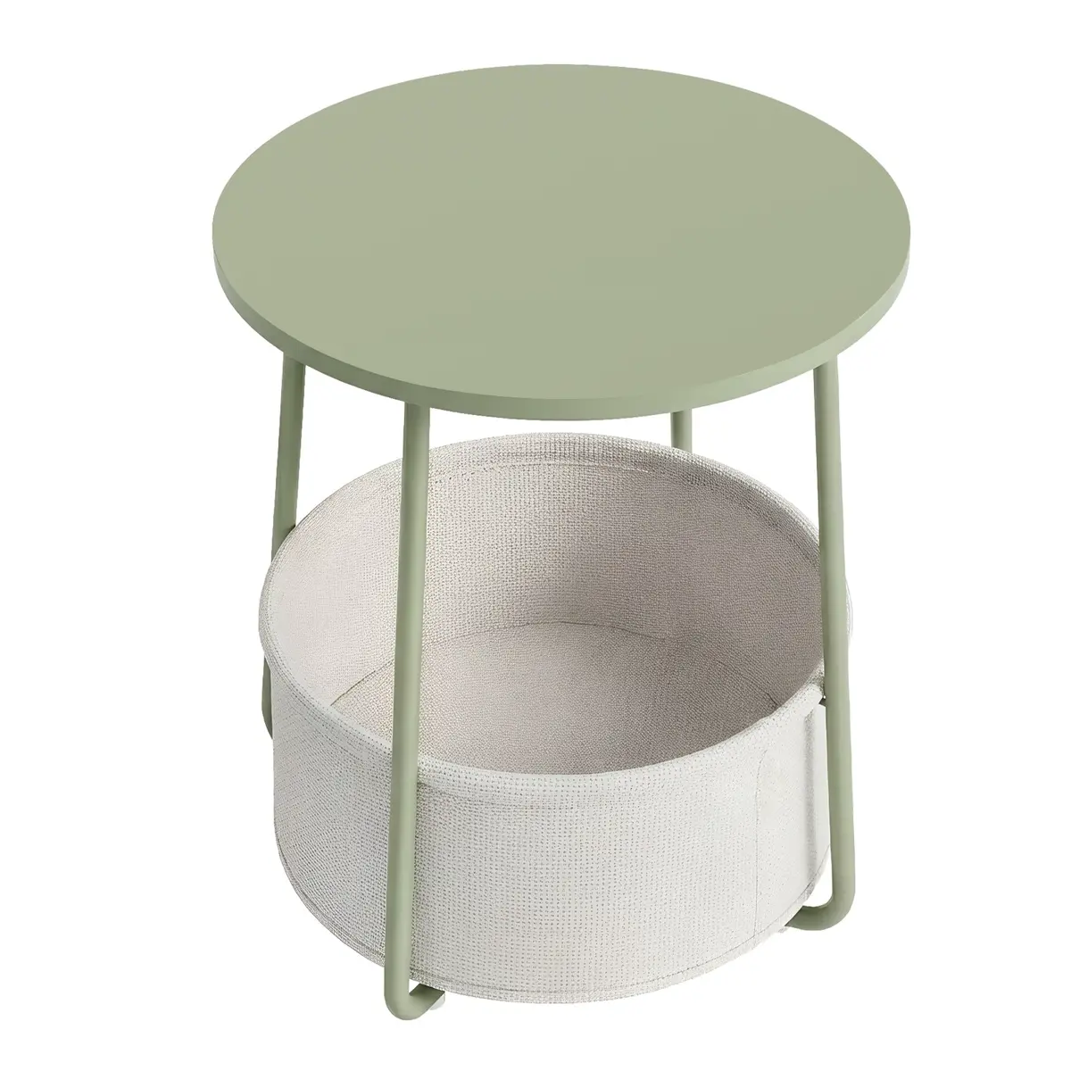 Side Table, Round End Table with Fabric Basket, for Living Room Bedroom