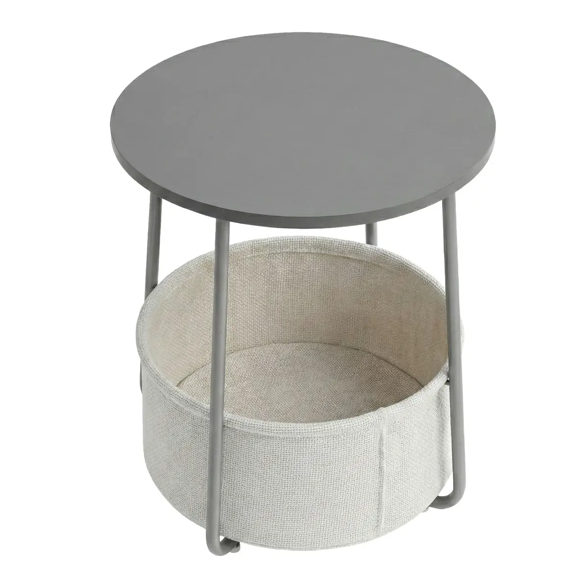 Side Table, Round End Table with Fabric Basket, for Living Room Bedroom