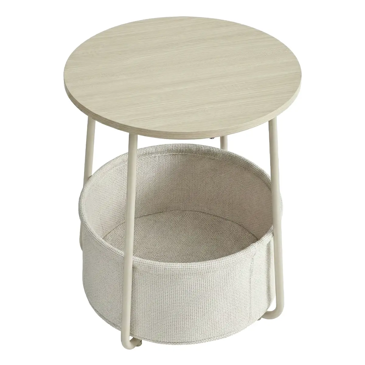 Side Table, Round End Table with Fabric Basket, for Living Room Bedroom