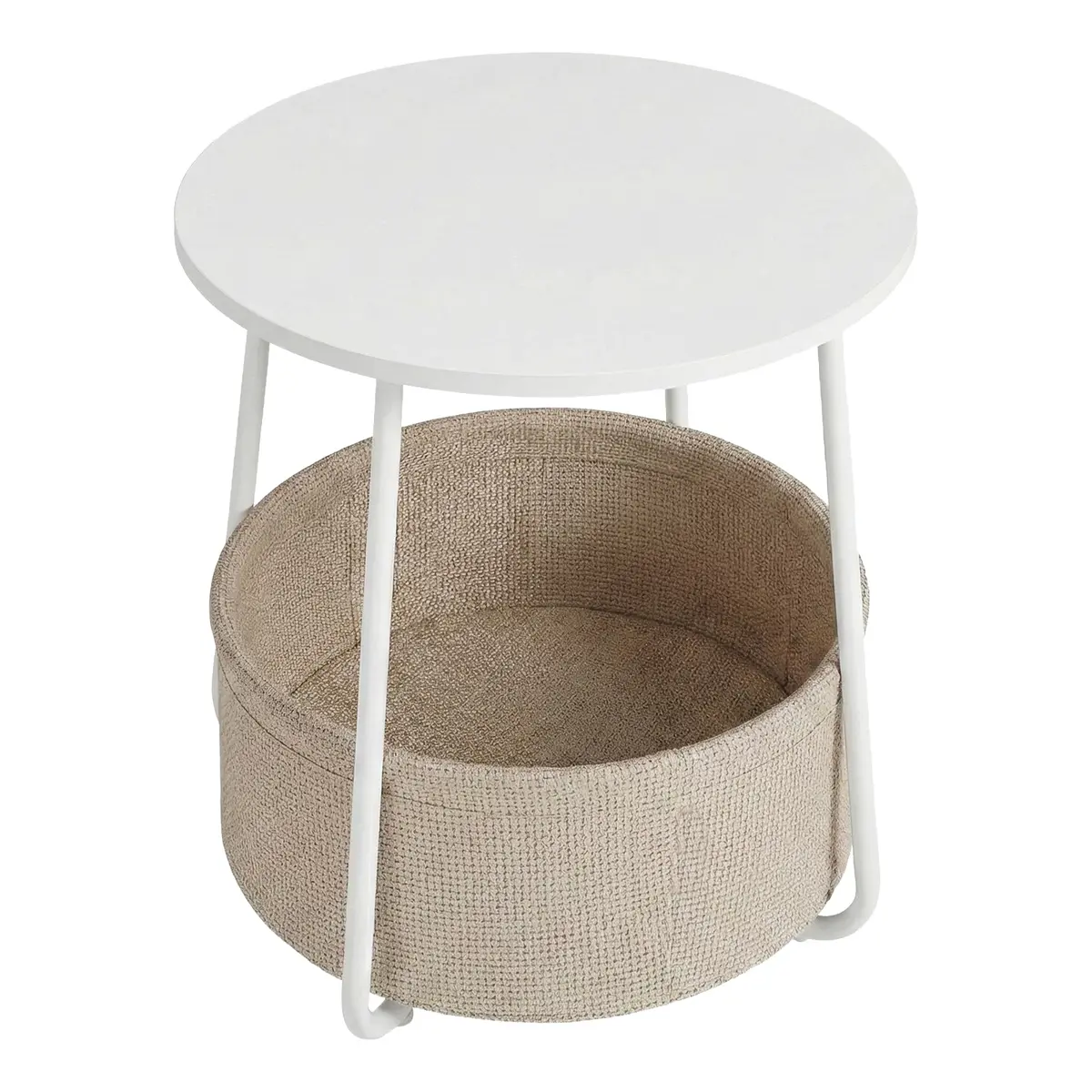 Side Table, Round End Table with Fabric Basket, for Living Room Bedroom