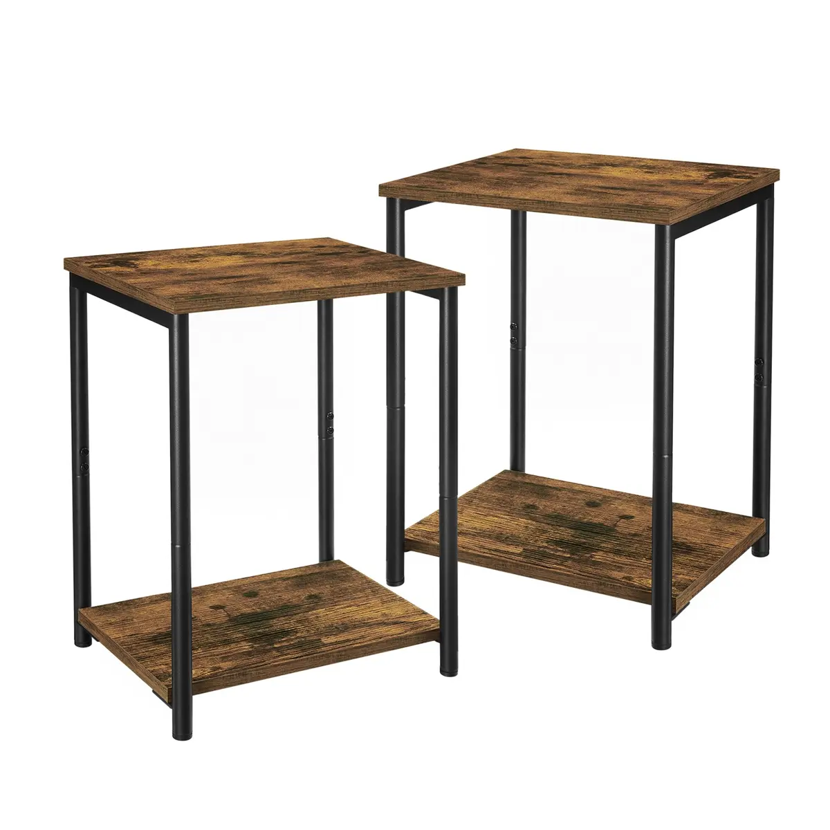 Set of 2 Side Tables, 2-Tier Sofa Side Tables, Bedside Tables for Living Room