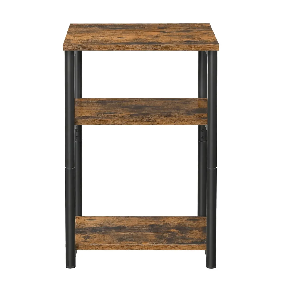 3-Tier End Table, Bedside Table, Industrial Steel Frame, Sofa Side Table, Brown and Black
