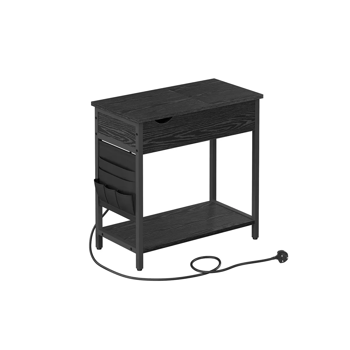 Narrow Nightstand with Power Outets, Side End Table, for Living Room