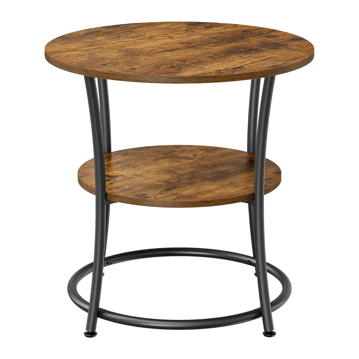 Industrial End Table with 2 Shelves, Small Round Side Table for Living Room, Bedroom, Easy to Assemble, Brown and Black