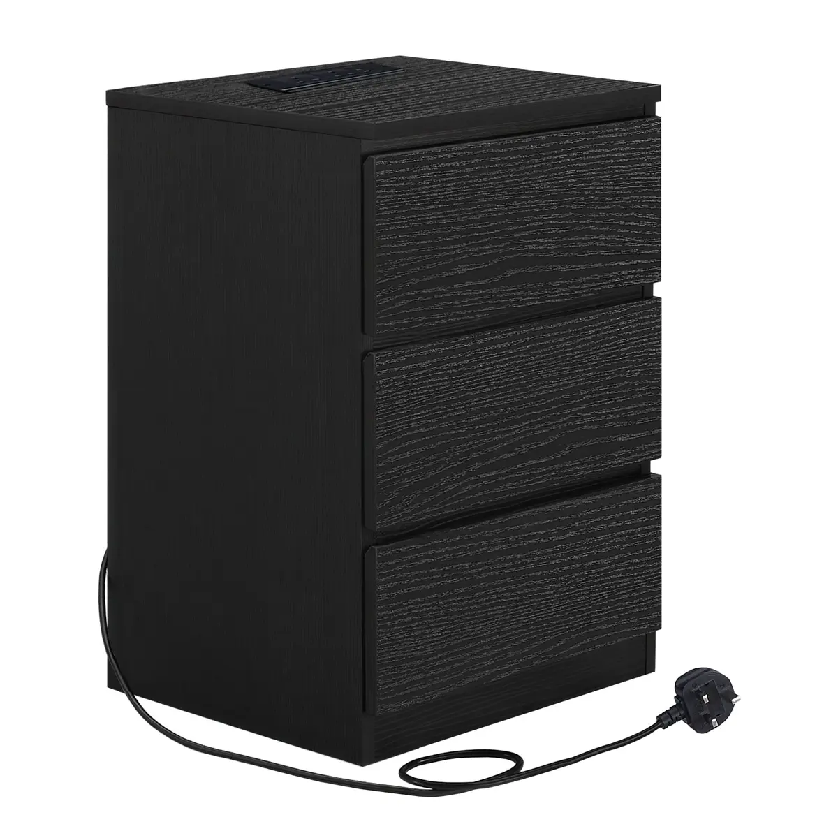 Nightstand with Charging Station, Bedside Table, Side End Table with 3 Drawers