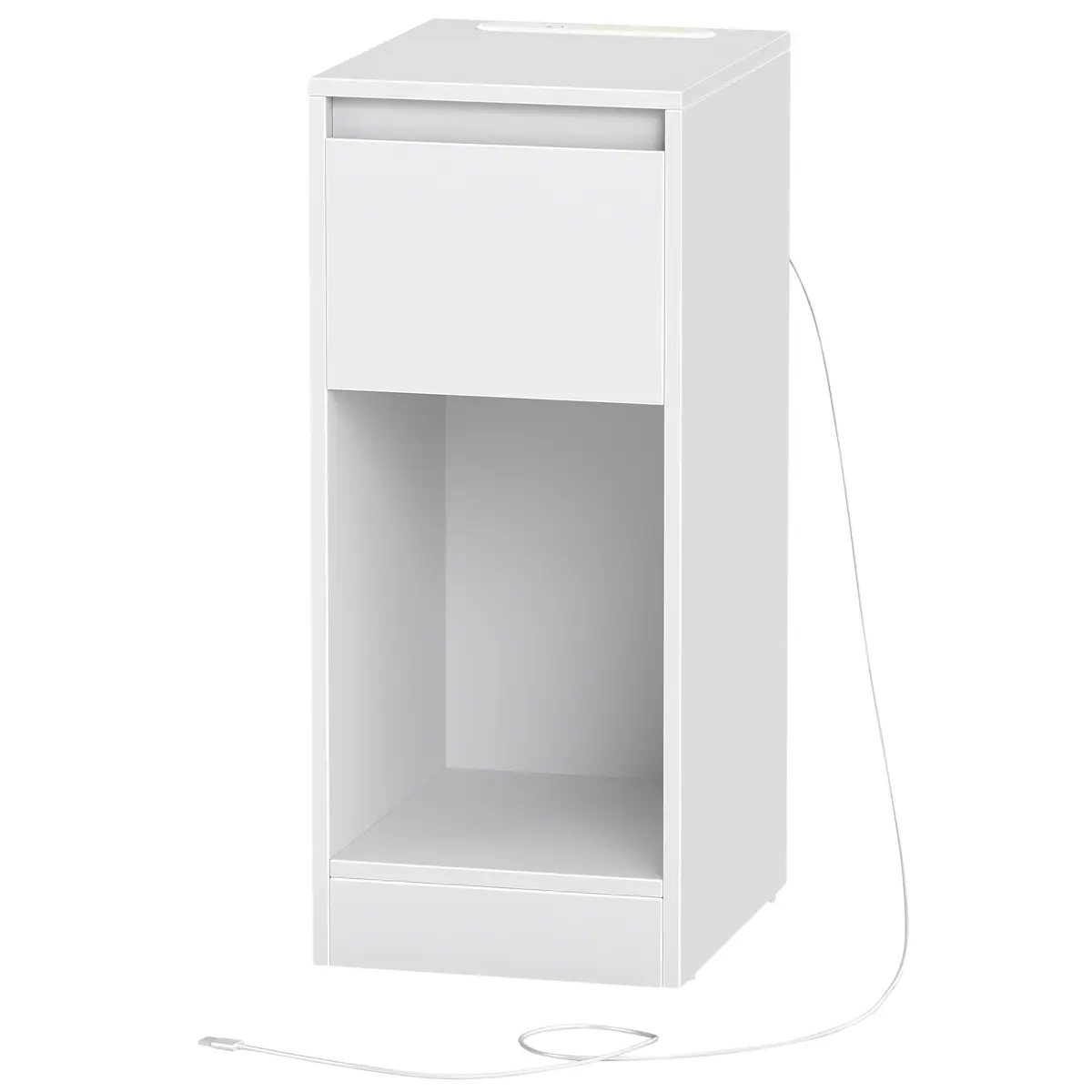 Nightstands with Power Outlets, Set of 2 Bedside Tables with LED Light, Space Saving