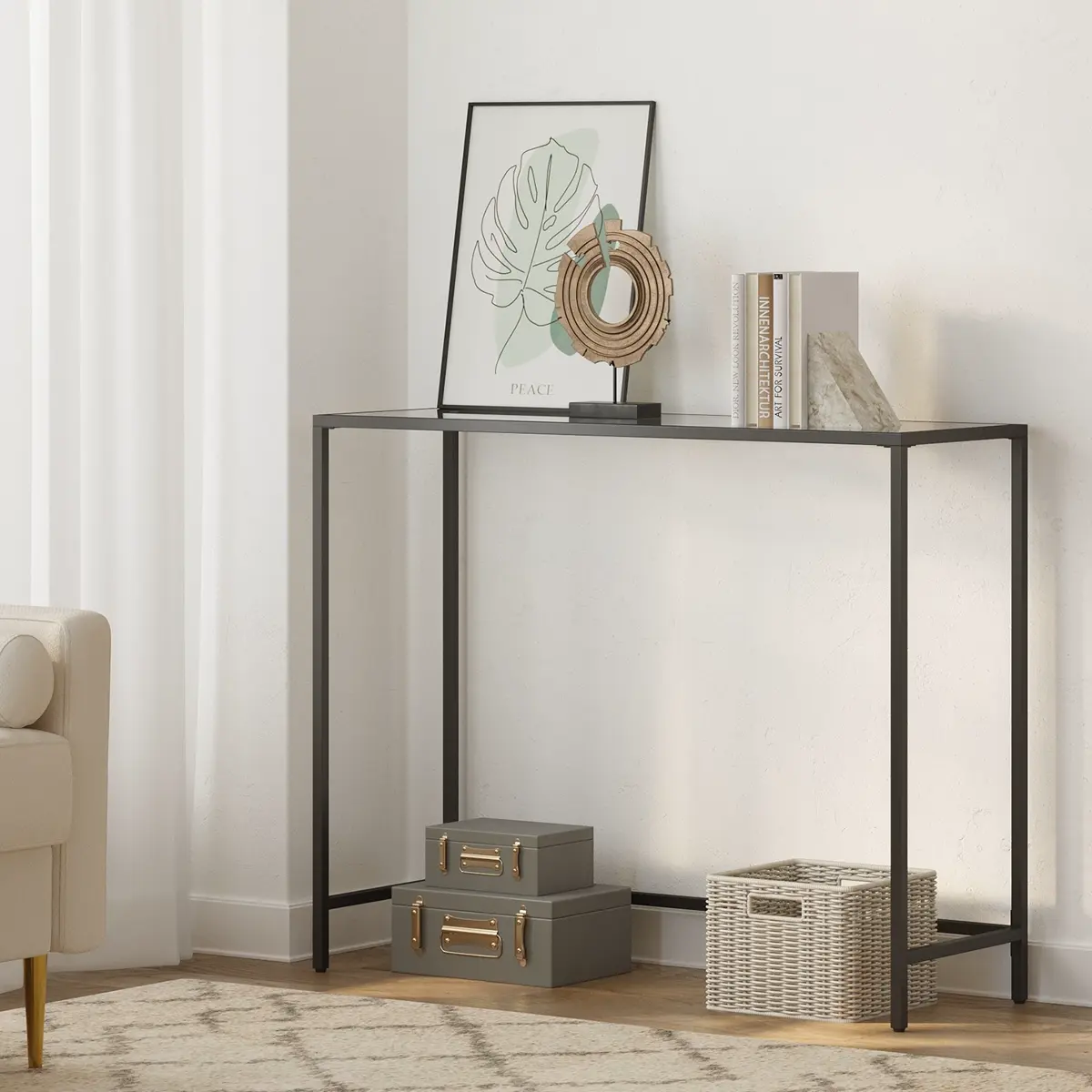 Console Table, Side Table, Tempered Glass Tabletop