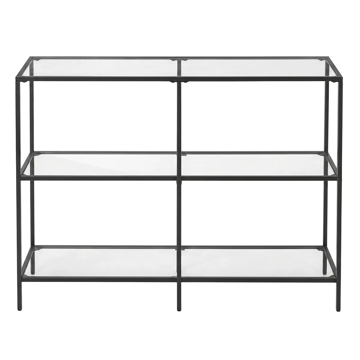 Modern Entryway Table, 3-Tier Console Table with Tempered Glass Tabletop, Sofa Table, Black