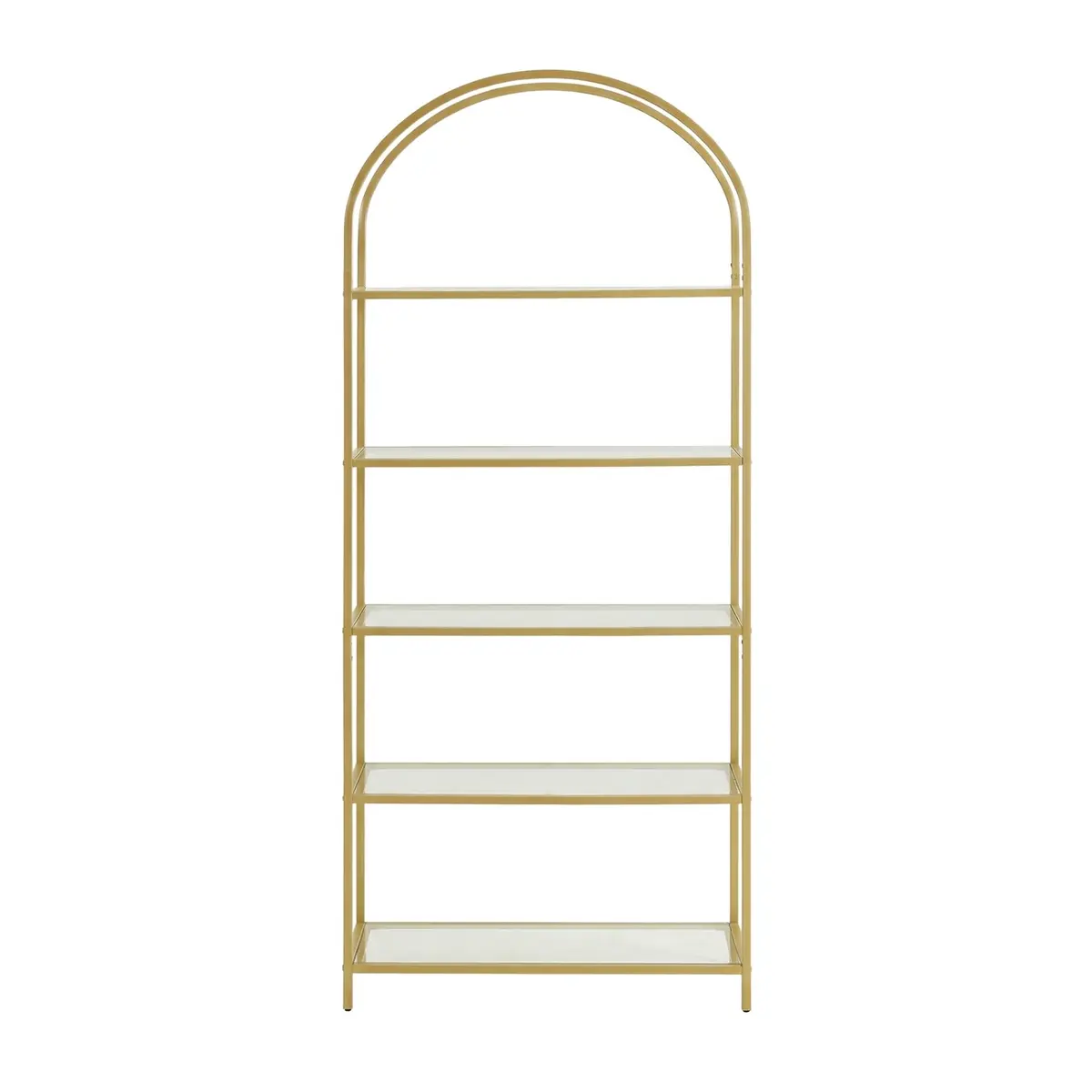 Tempered Glass Shelving Unit, Steel Frame, 5-Tier Storage Shelf for Living Room Study Bathroom, Gold