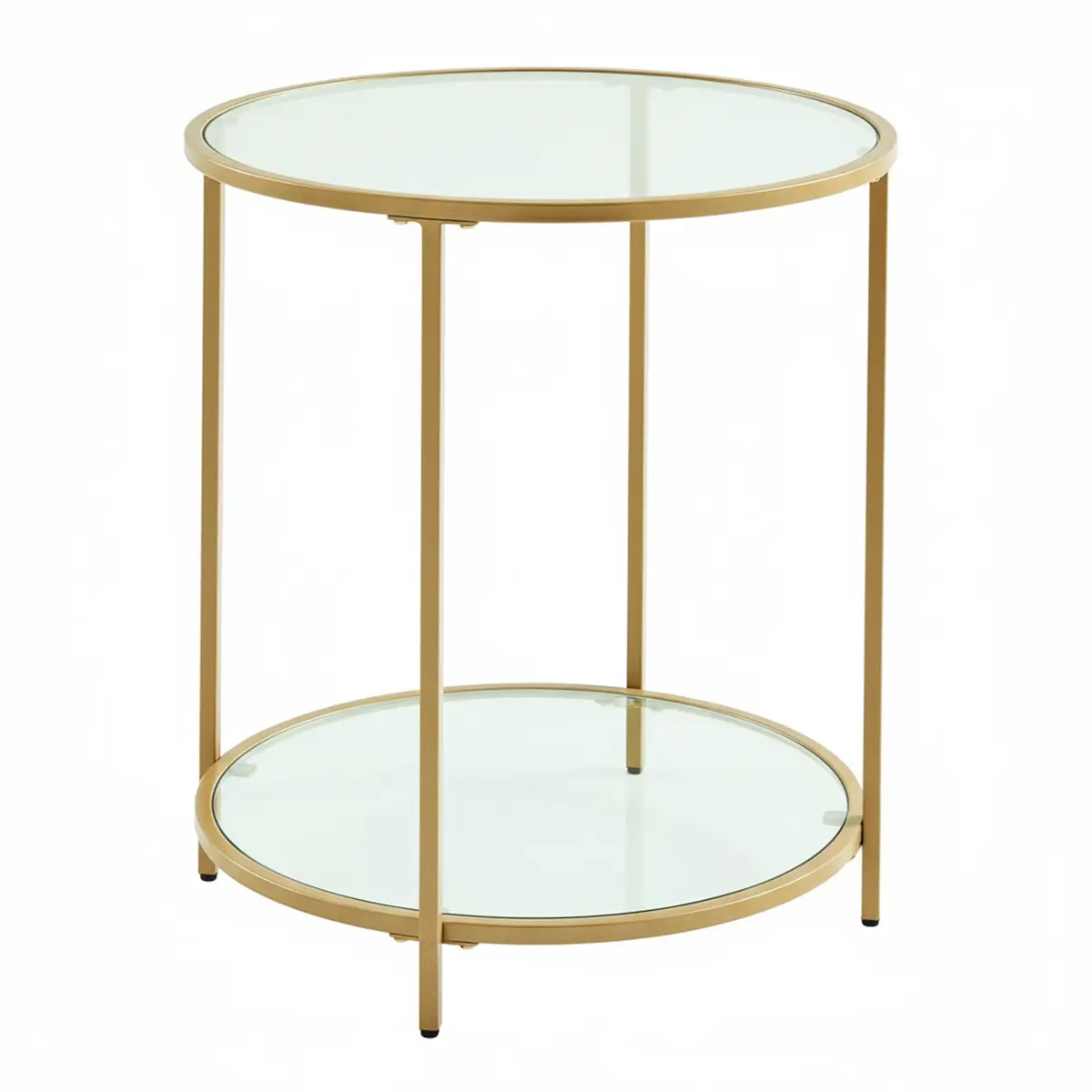 Glass End Table, Round Side Table with Metal Frame, for Living Room