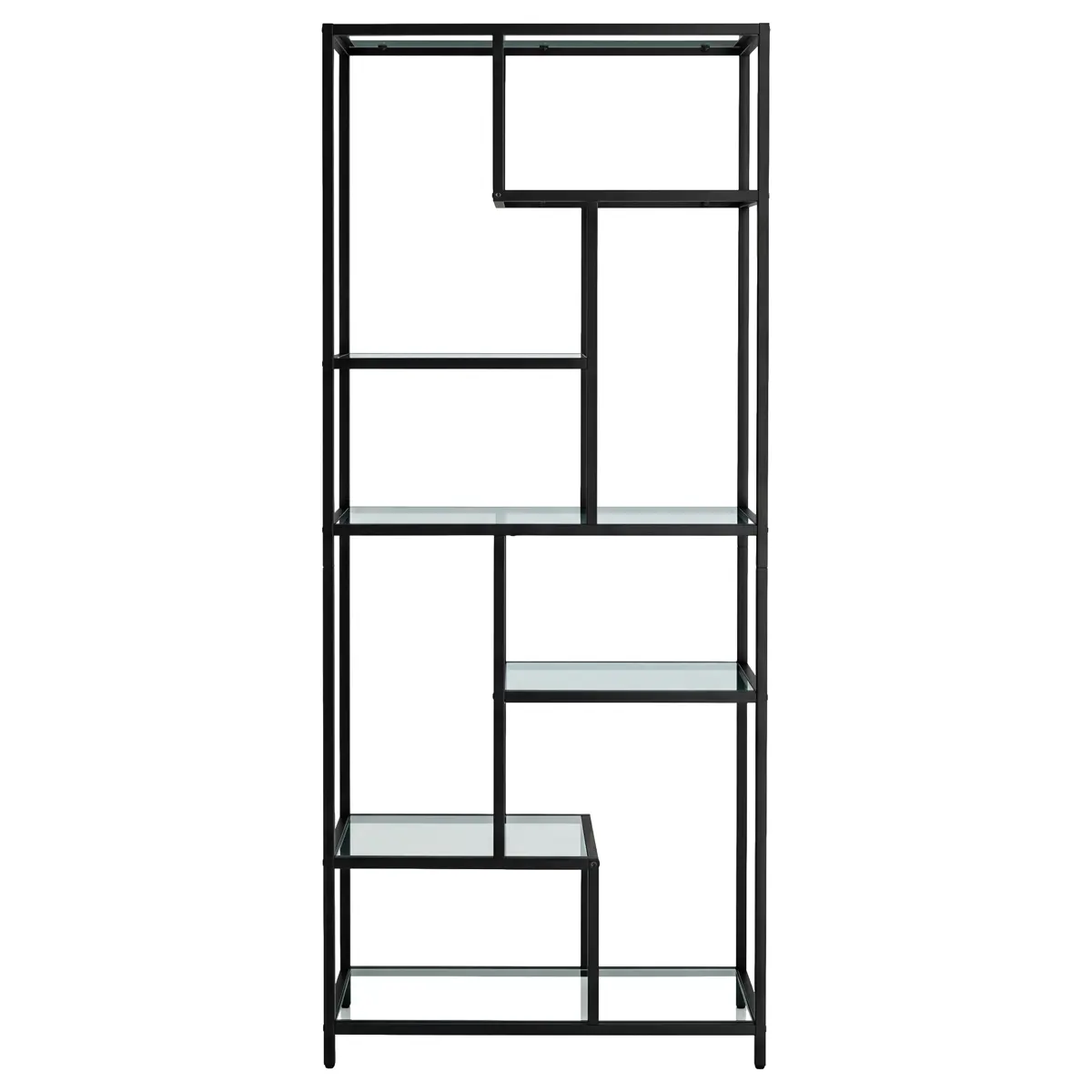 Tall Bookcase, Tempered Glass Shelving Unit, Bookshelf with Steel Frame, 6-Tier Shelf for Living Room Study, Black