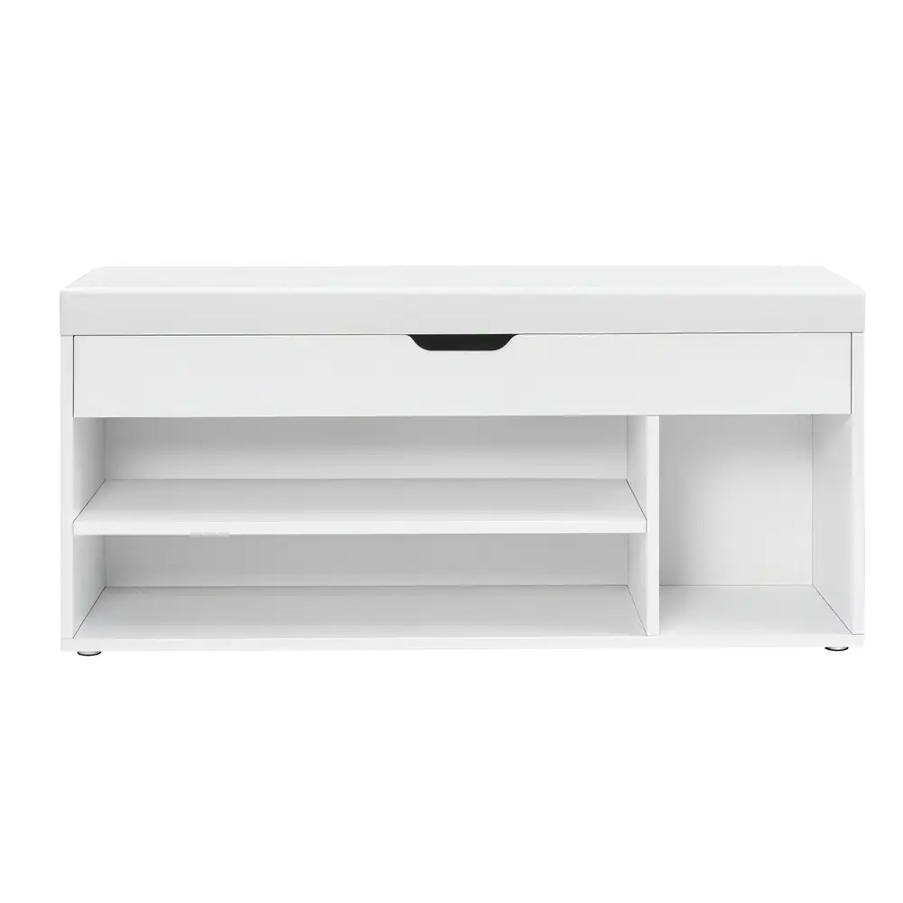 Entryway Storage Bench with Hidden Compartments, Padded Seat Shoe Organiser, for Bedroom, White