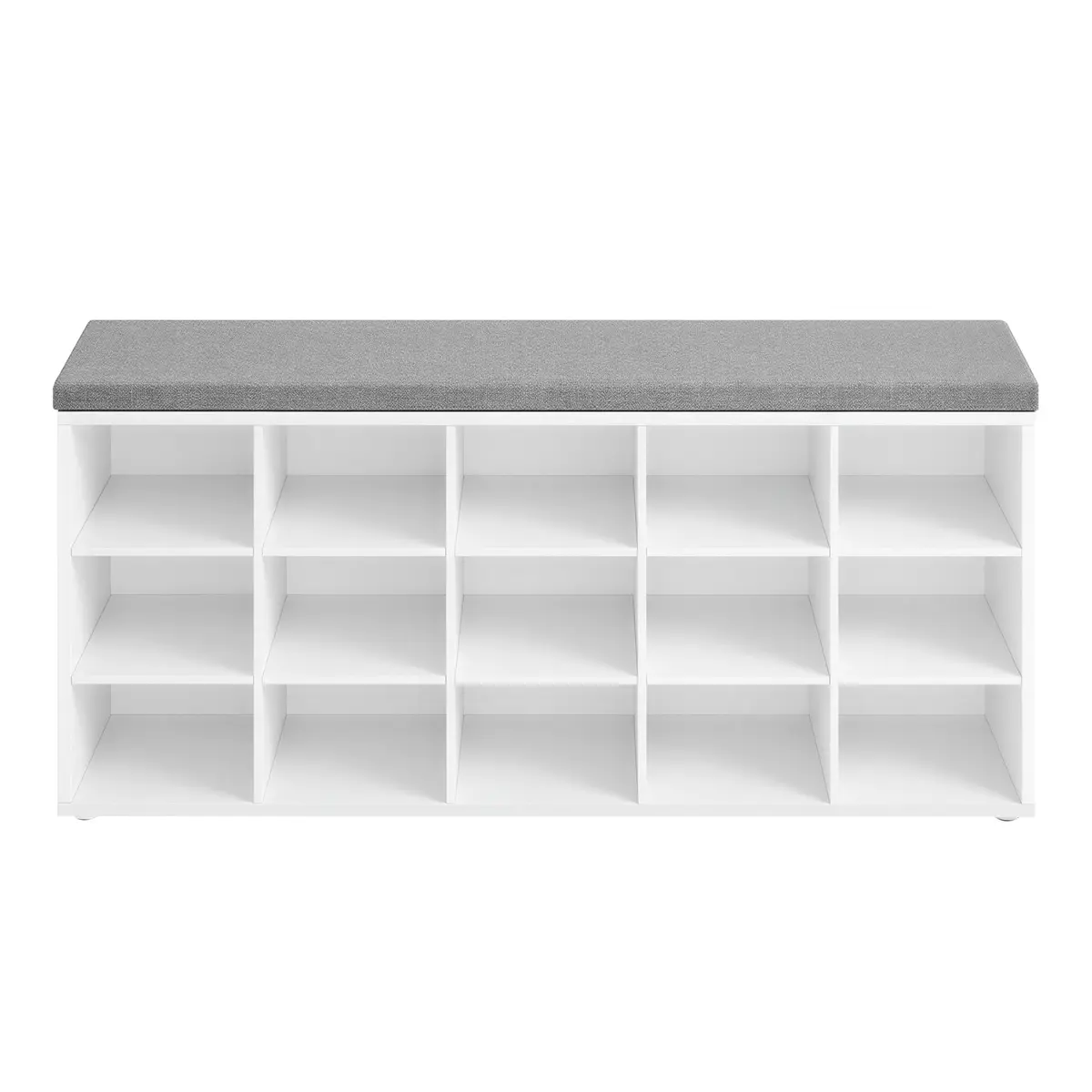 Entryway Storage Bench with 15 Compartments, Upholstered Shoe Organiser for Bedroom, White and Grey