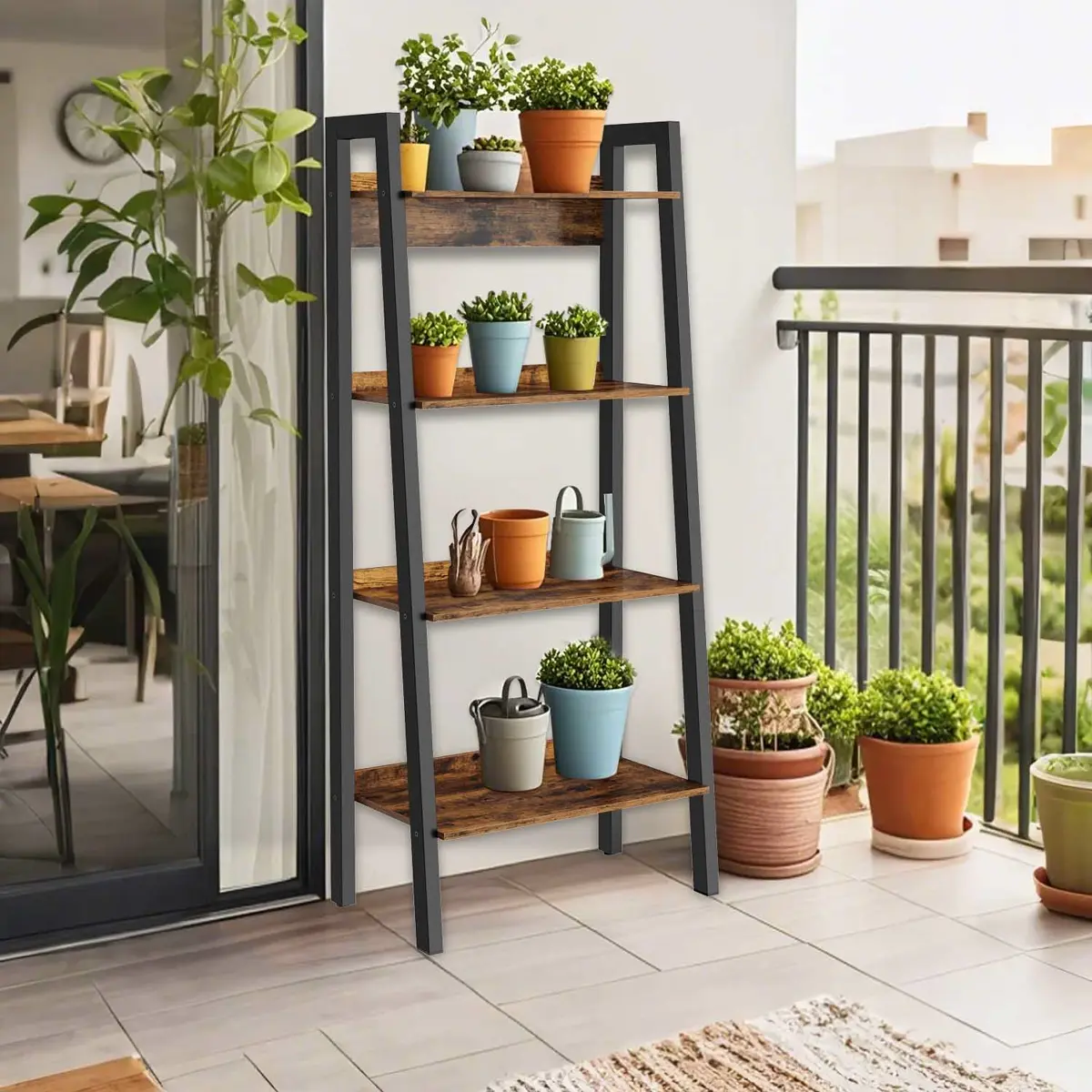 4-Tier Bookcase, Narrow Storage Rack, for Bedroom, Living Room, Home Office, Brown and Black