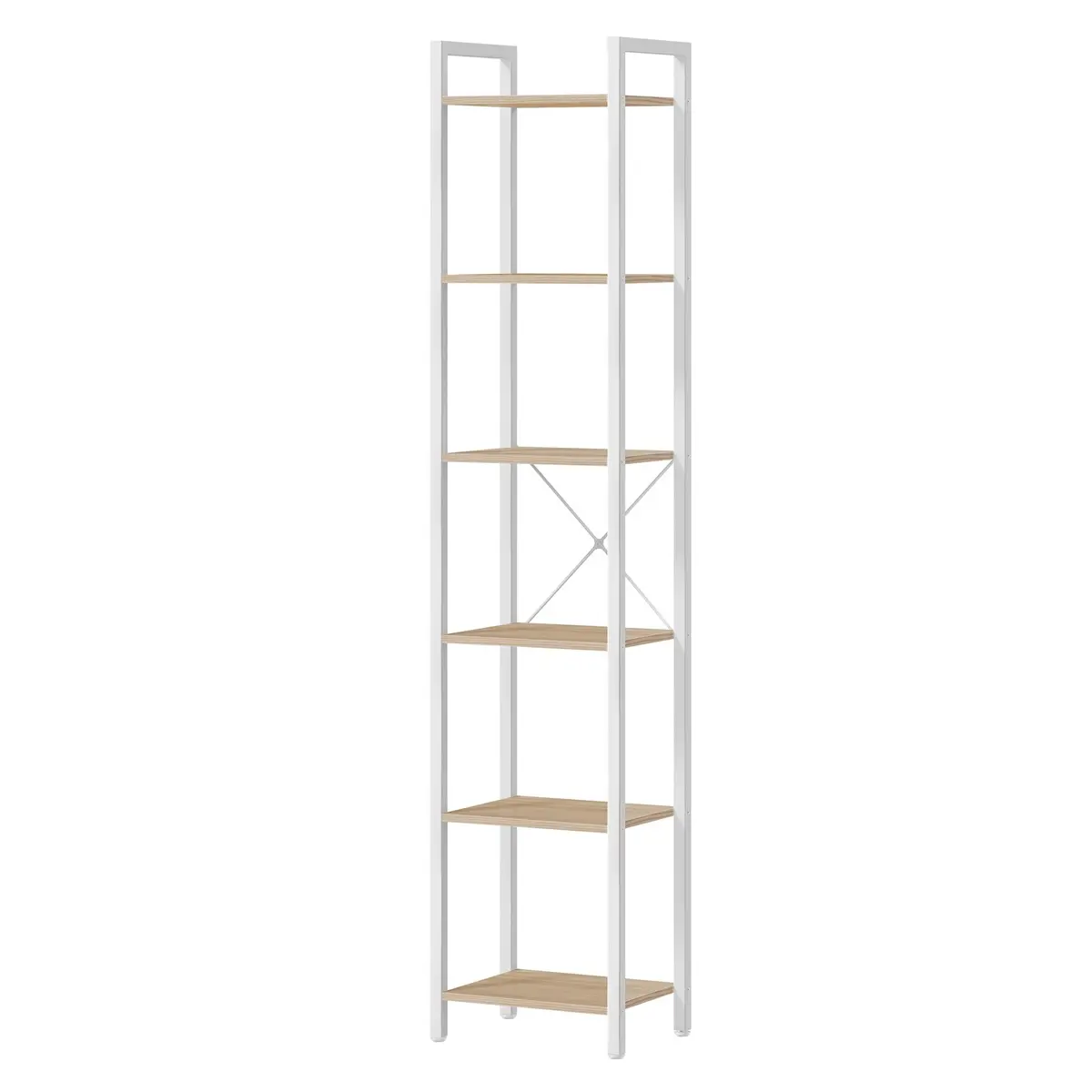 6-Tier Tall Bookshelf, Narrow Bookcase with Steel Frame, Skinny Book Shelf for Living Room