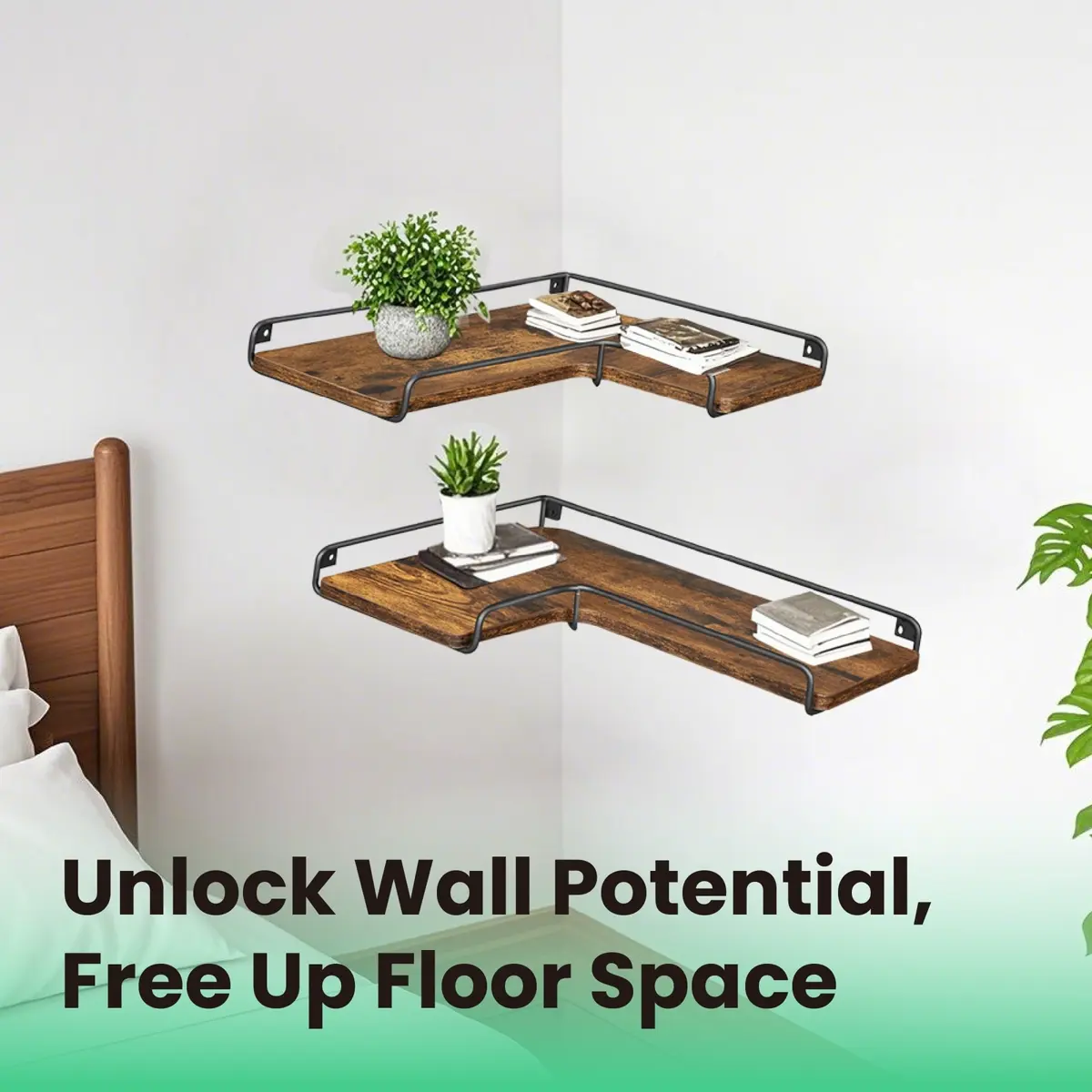 Floating Shelves, Set of 2 Corner Shelves, L-Shaped Wall Shelf