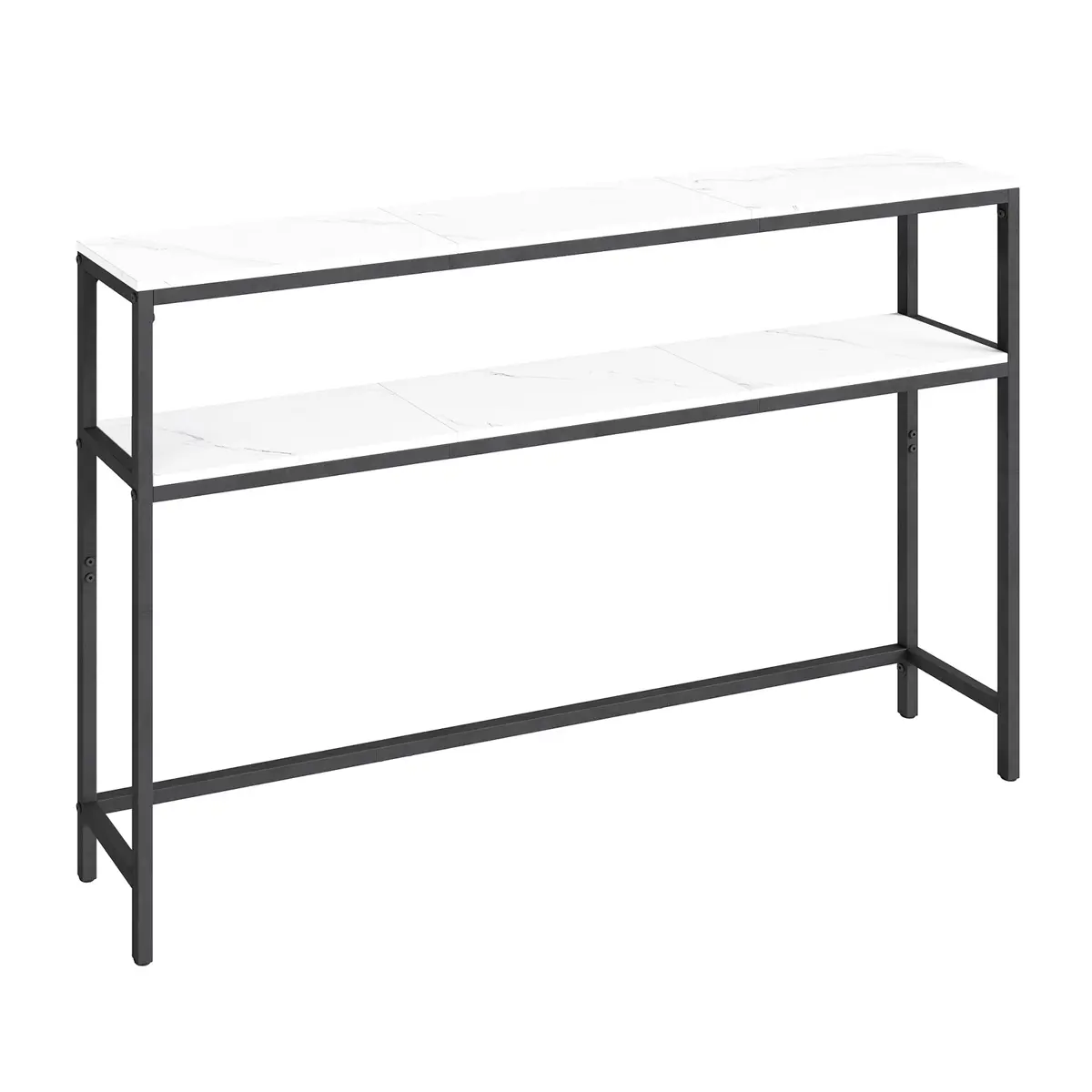2-Tier Console Table for Hallway Marble White and Ink Black
