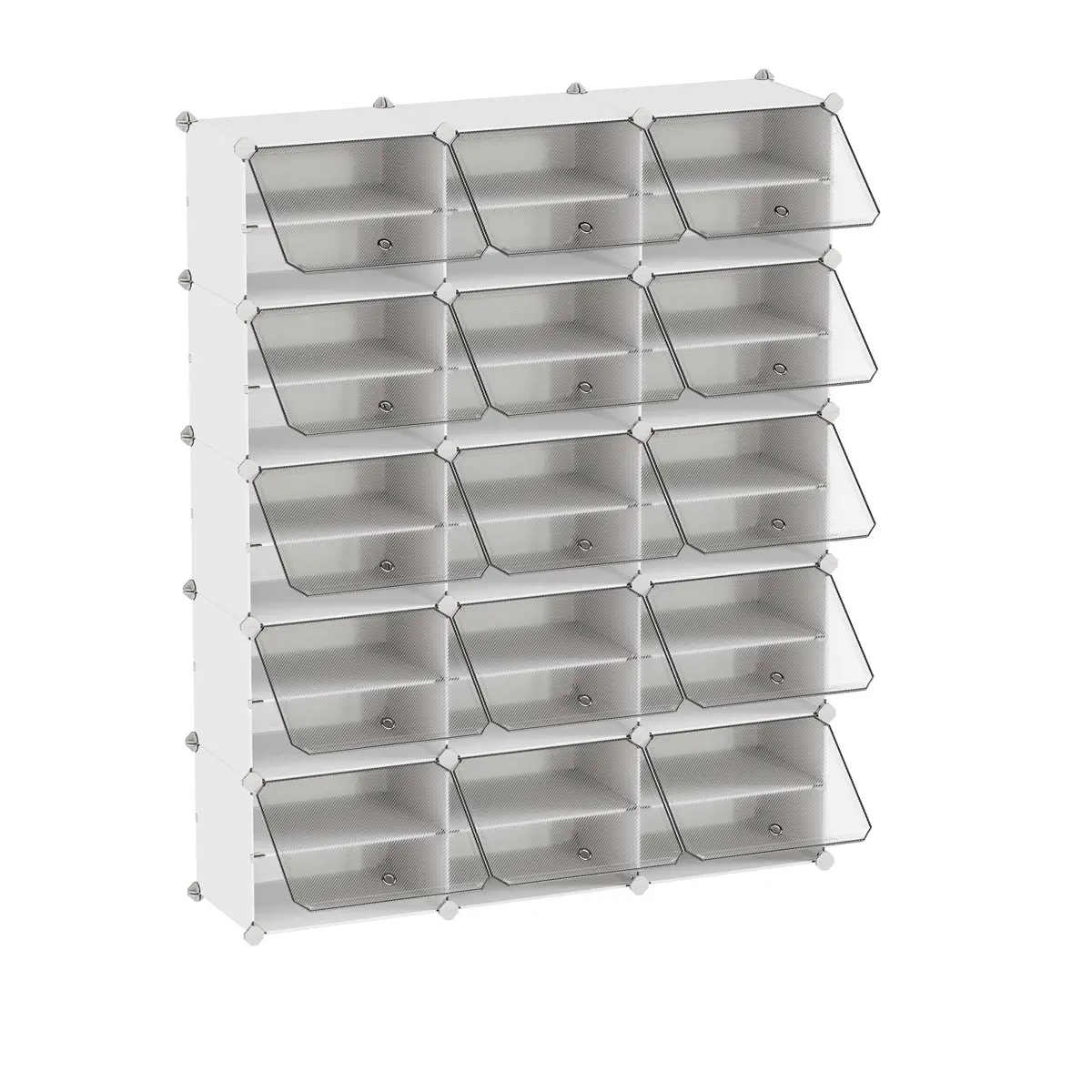 Modular Shoe Storage Shelf, 12 Slot Plastic Shoe Organiser with Doors, Entryway, Wardrobe, White