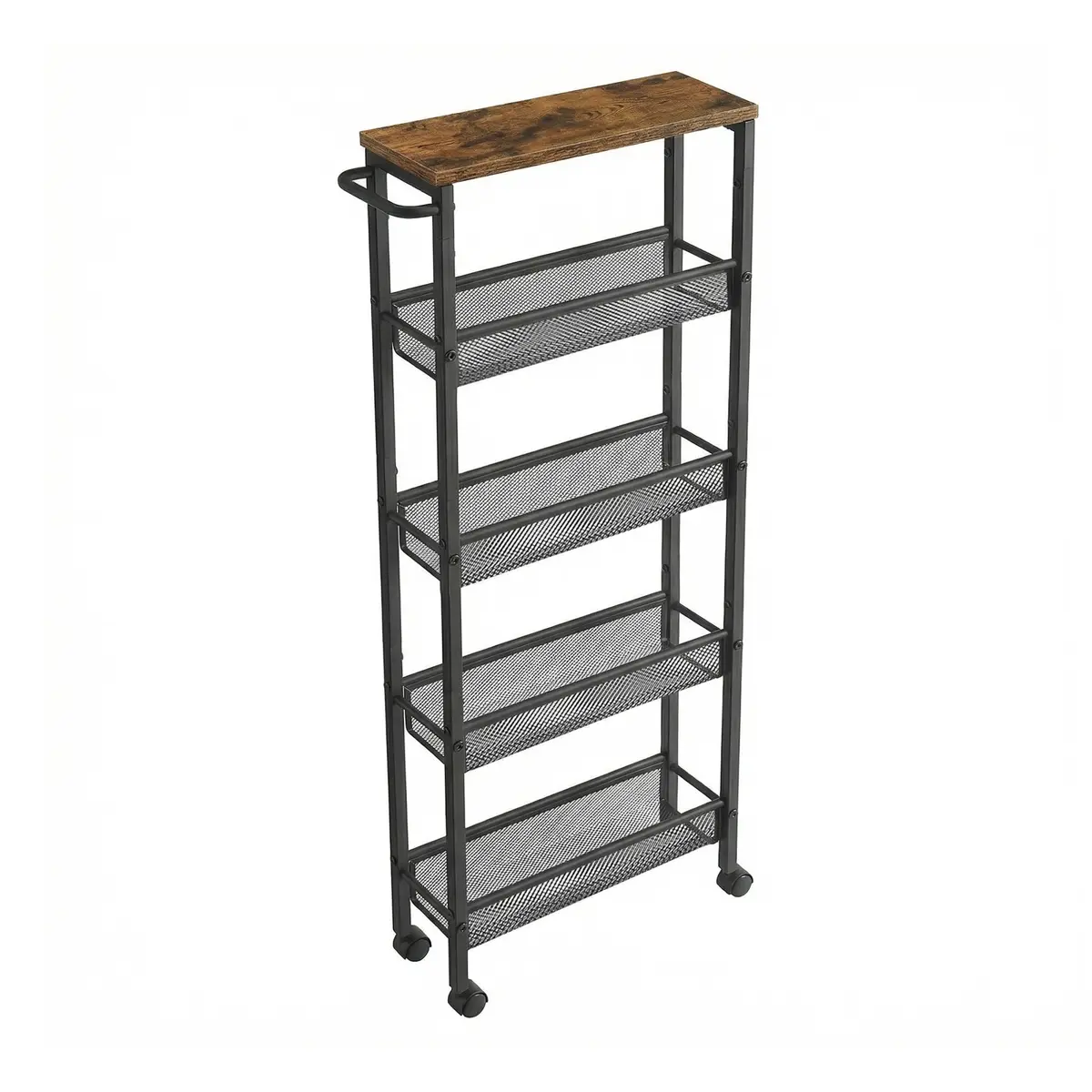 5-Tier Slim Storage Cart, Rolling Cart with Handle, Metal Frame
