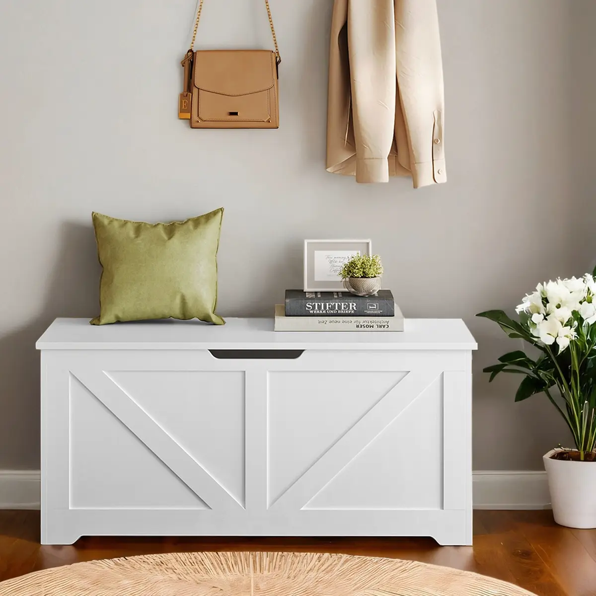 Storage Chest, Storage Trunk with 2 Safety Hinges, Storage Bench