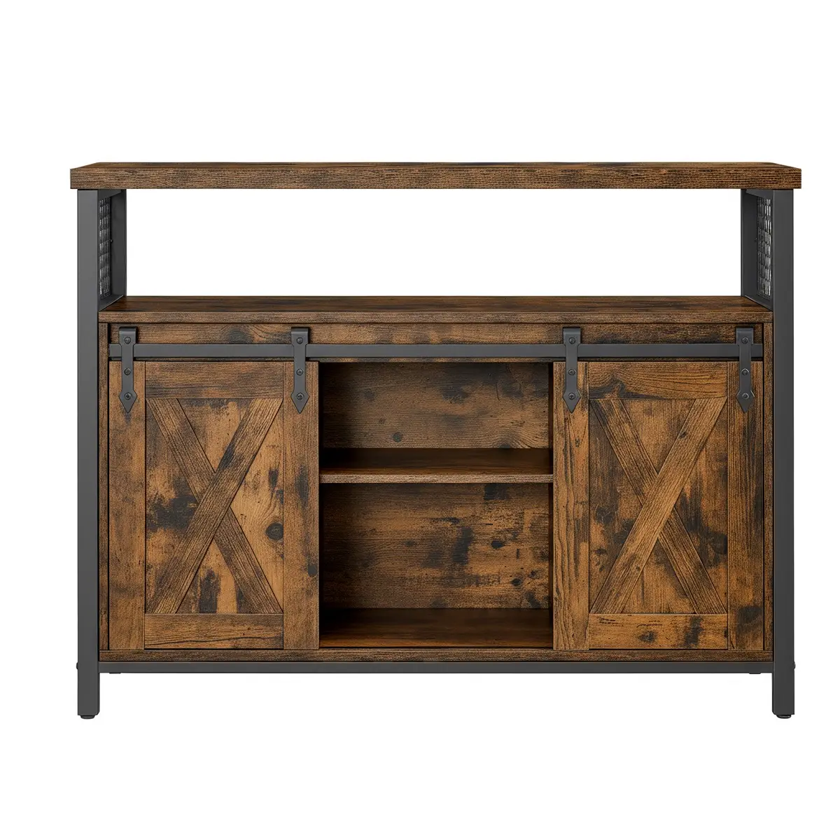 Buffet Cabinet with Adjustable Shelves, Storage Cabinet for Kitchen, Living Room, Rustic Brown and Black