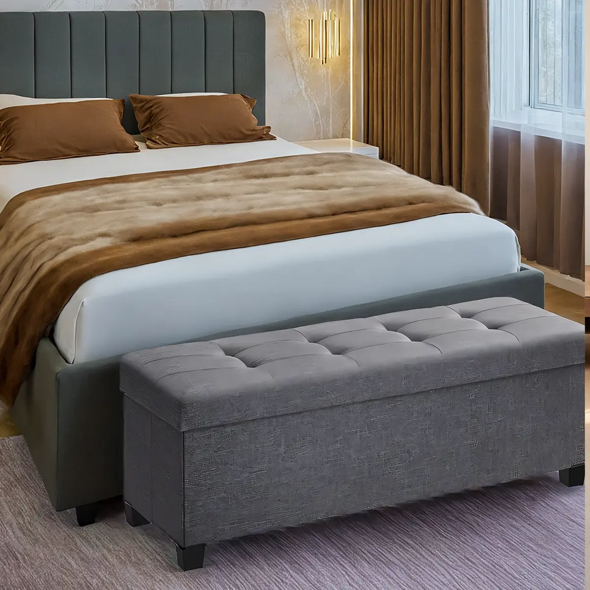 Storage Ottoman Bench, Foldable Foot Rest with Plastic Legs, 38 x 110 x 40 cm