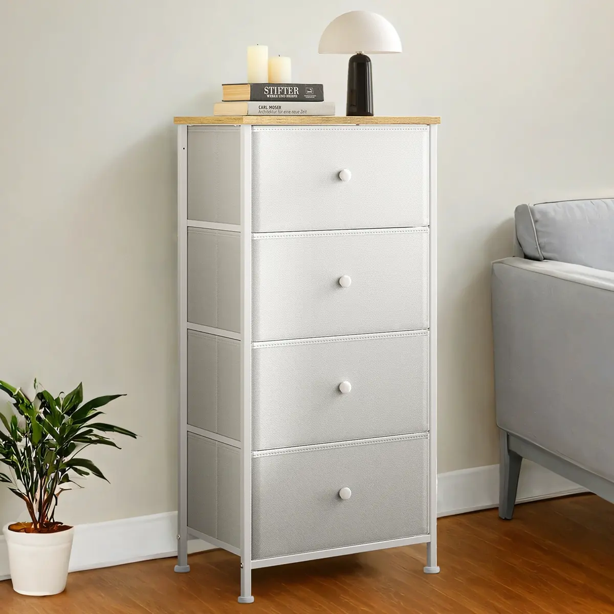 Fabric Dresser for Bedroom, with 4 Drawers, Metal Frame
