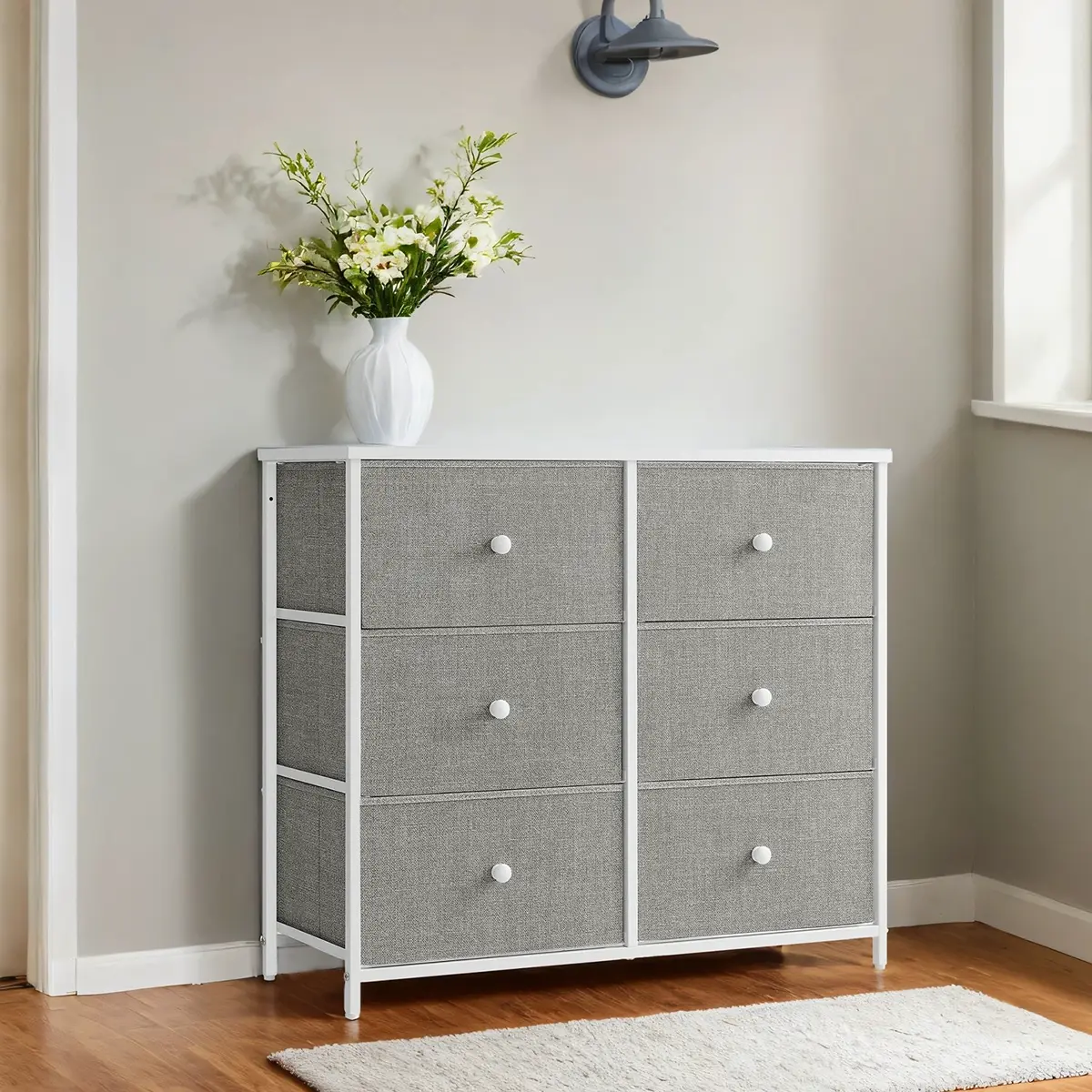 Dresser, 6-Drawer Fabric Storage Unit, Metal Frame
