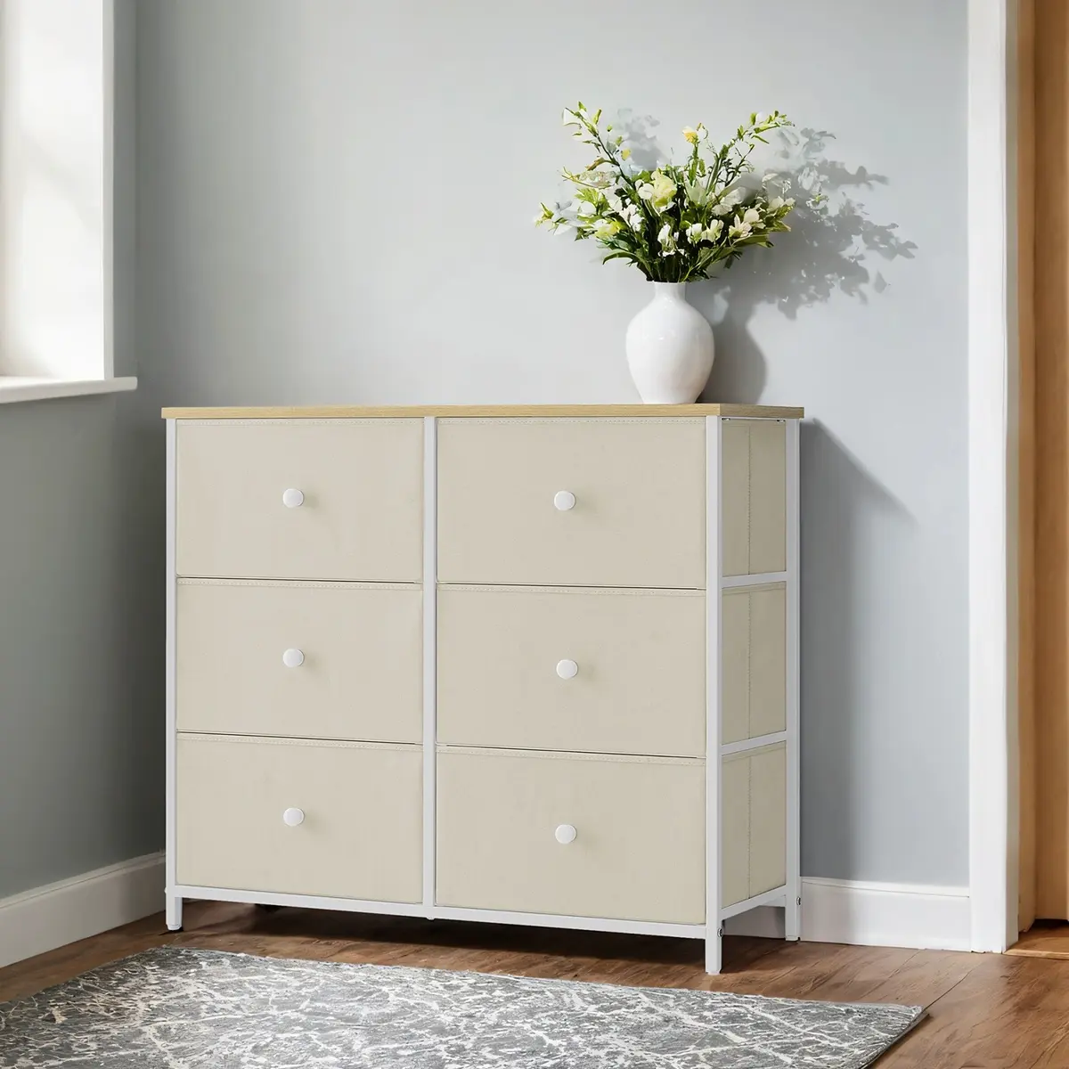 Dresser, 6-Drawer Fabric Storage Unit, Metal Frame
