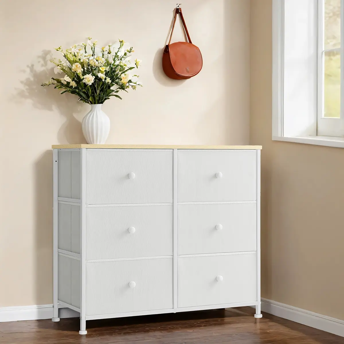 Dresser, 6-Drawer Fabric Storage Unit, Metal Frame