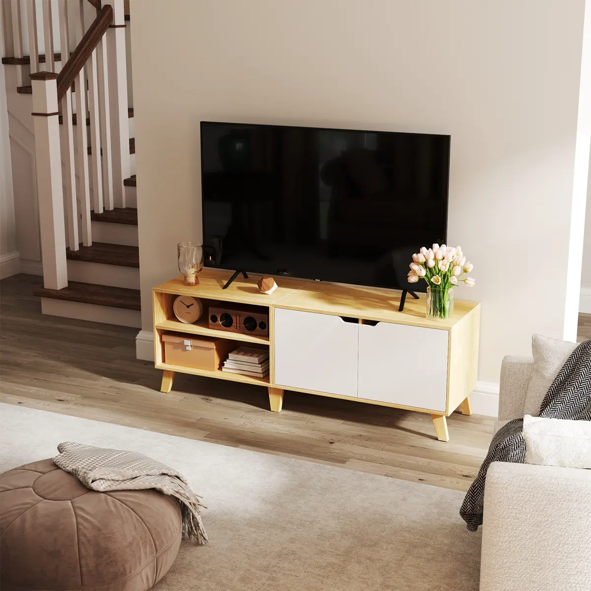 TV Cabinet, 140 cm Long TV Stand with 2 Doors, for TVs up to 60 Inches