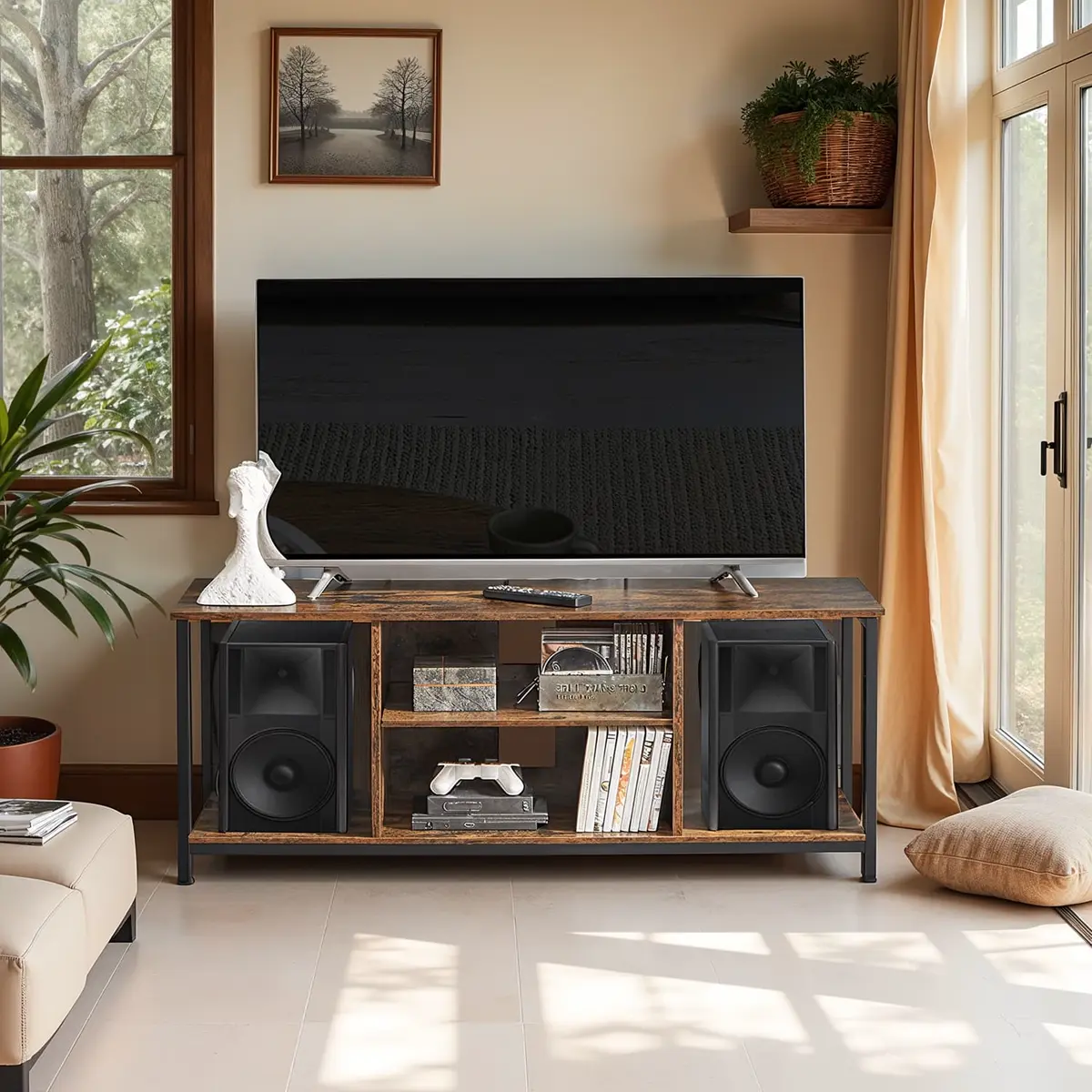 TV Stand for TV up to 60 Inches, TV Cabinet with Open Shelves, TV Console for Living Room